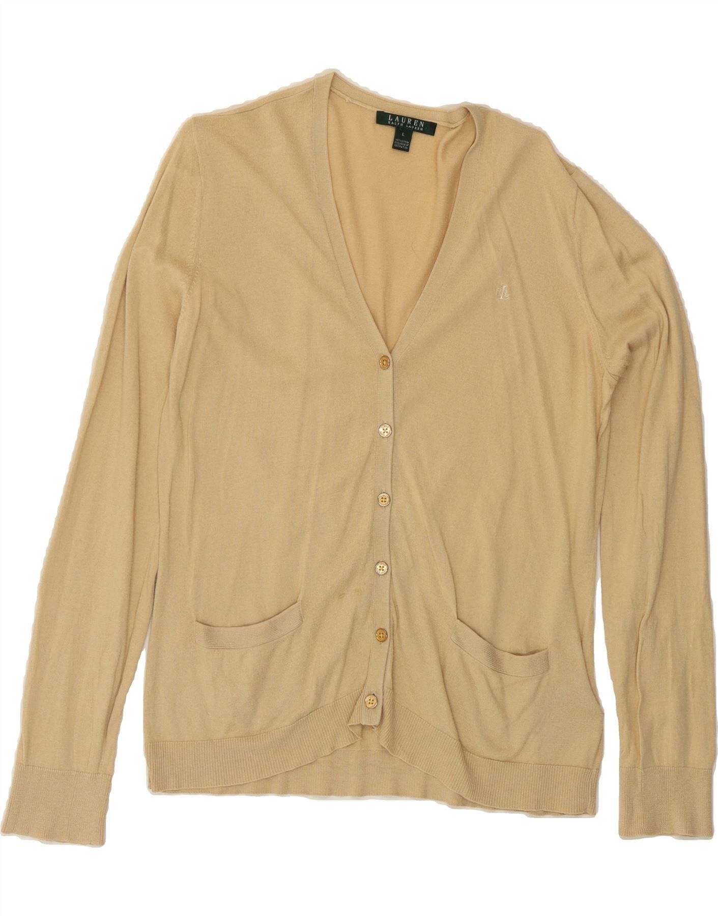 Ralph Lauren Womens Cardigan Sweater UK 14 Large Beige Cotton Size L / US 10 / IT 46 - 1 Thumbnail