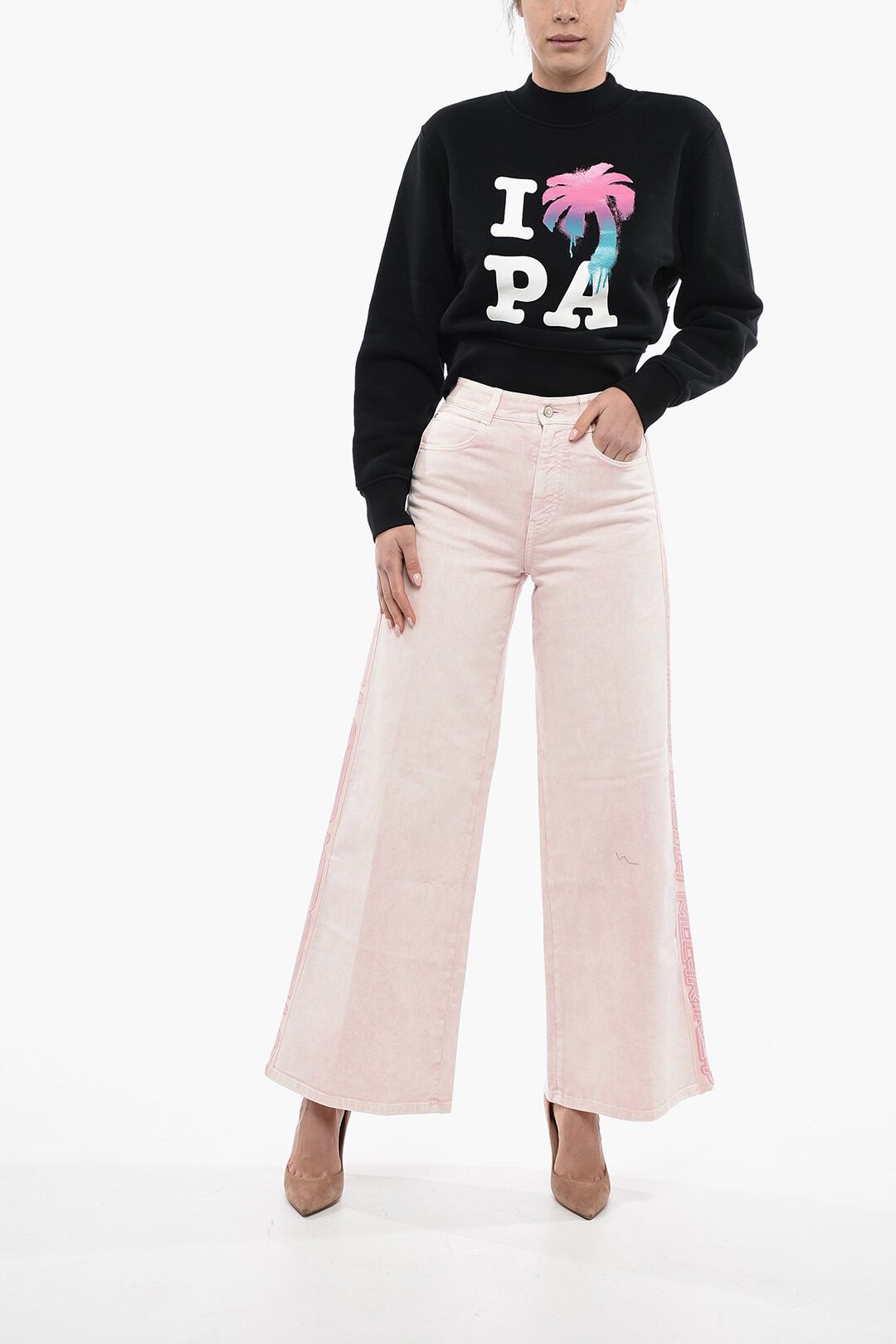 Stella McCartney og1mm0824 Wide Leg Pants With Logoed Bands in Light Pink Size 27" / US 4 / IT 40 - 4 Thumbnail