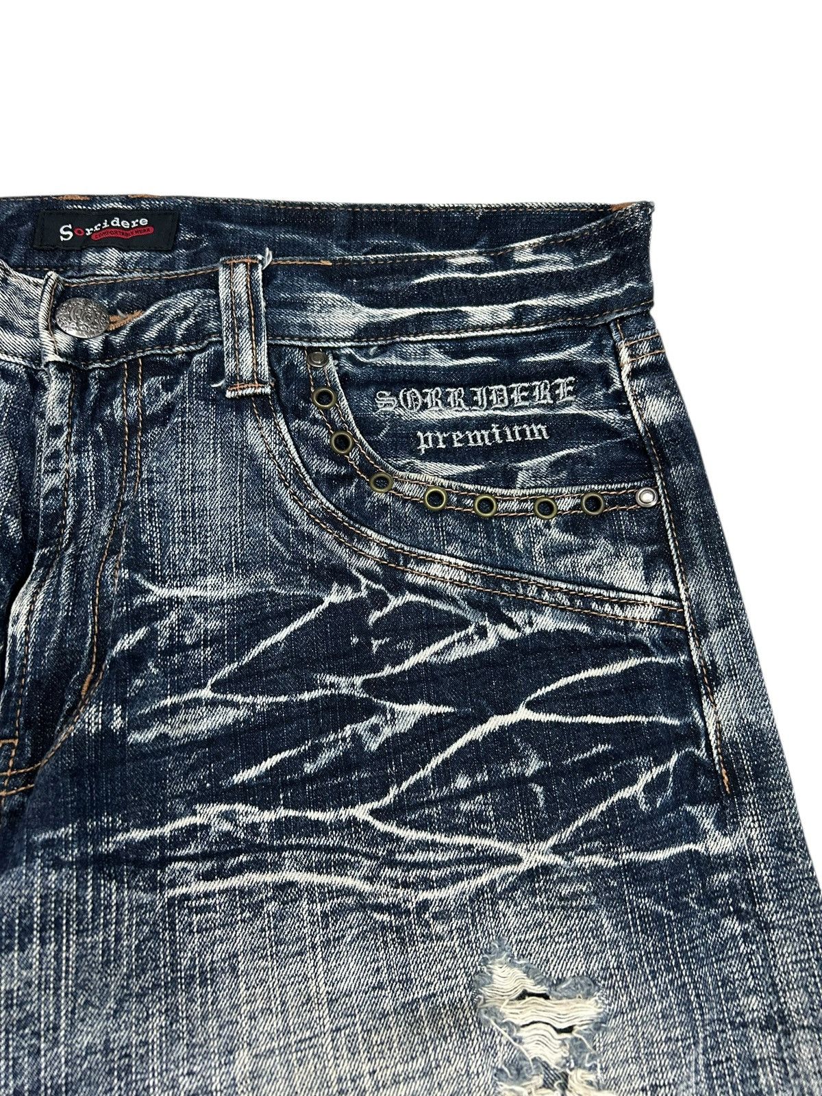Le Grande Bleu (L.G.B.) Vintage Sorridere Washed Whisker Distressed Size US 33 - 10 Thumbnail