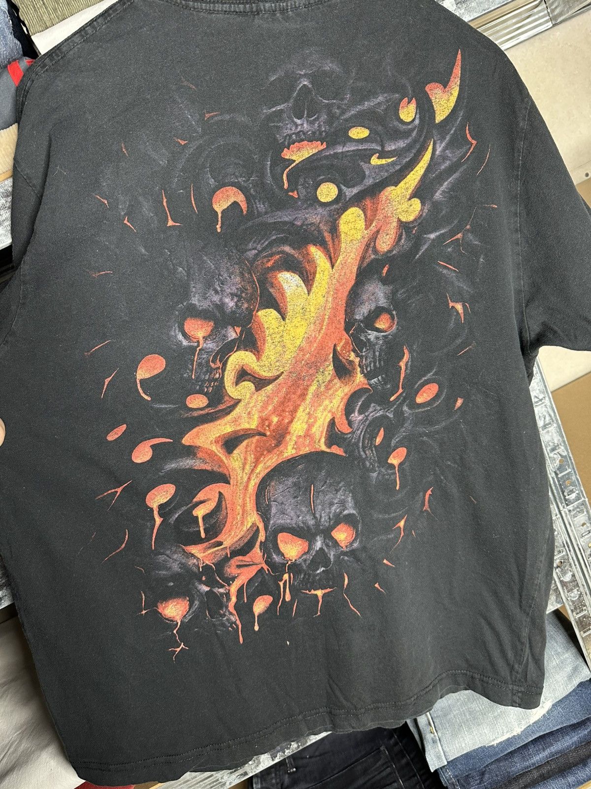 Band Tees Spiral Skull Fire Graphic T-Shirt XL Gothic Flames Horror Size US XL / EU 56 / 4 - 4 Thumbnail