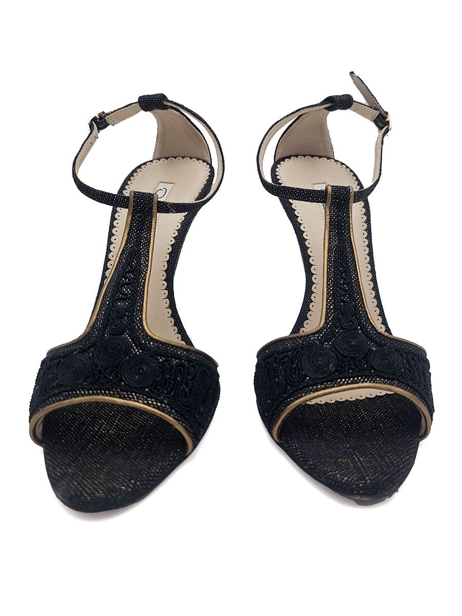 Oscar De La Renta Oscar de la Renta Embroidered Cloth Leather Sandals Size 37 Size US 7 / IT 37 - 7 Thumbnail