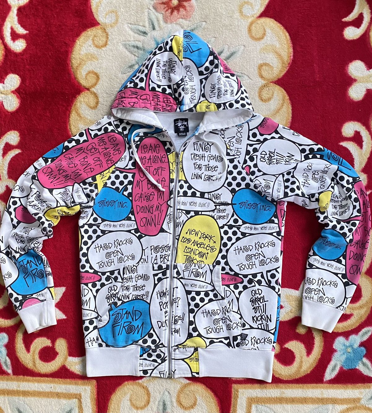 Streetwear × Stussy × Vintage STUSSY HOODIE FULL PRINT | Grailed