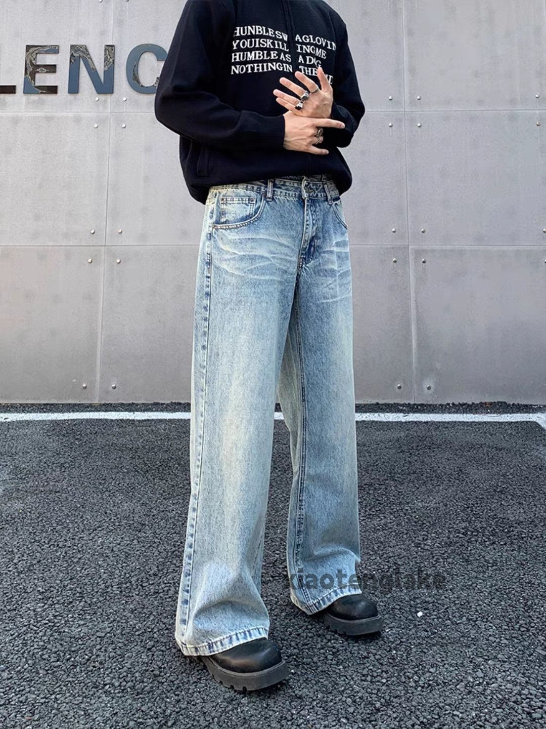 Jean × Vintage washed faded unisex patchwork yuppie loose baggy jeans Size US 28 / EU 44 - 3 Thumbnail