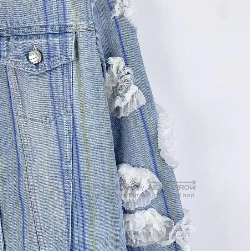 Chanel Blue Cotton Women's Jacket with Ruffles .