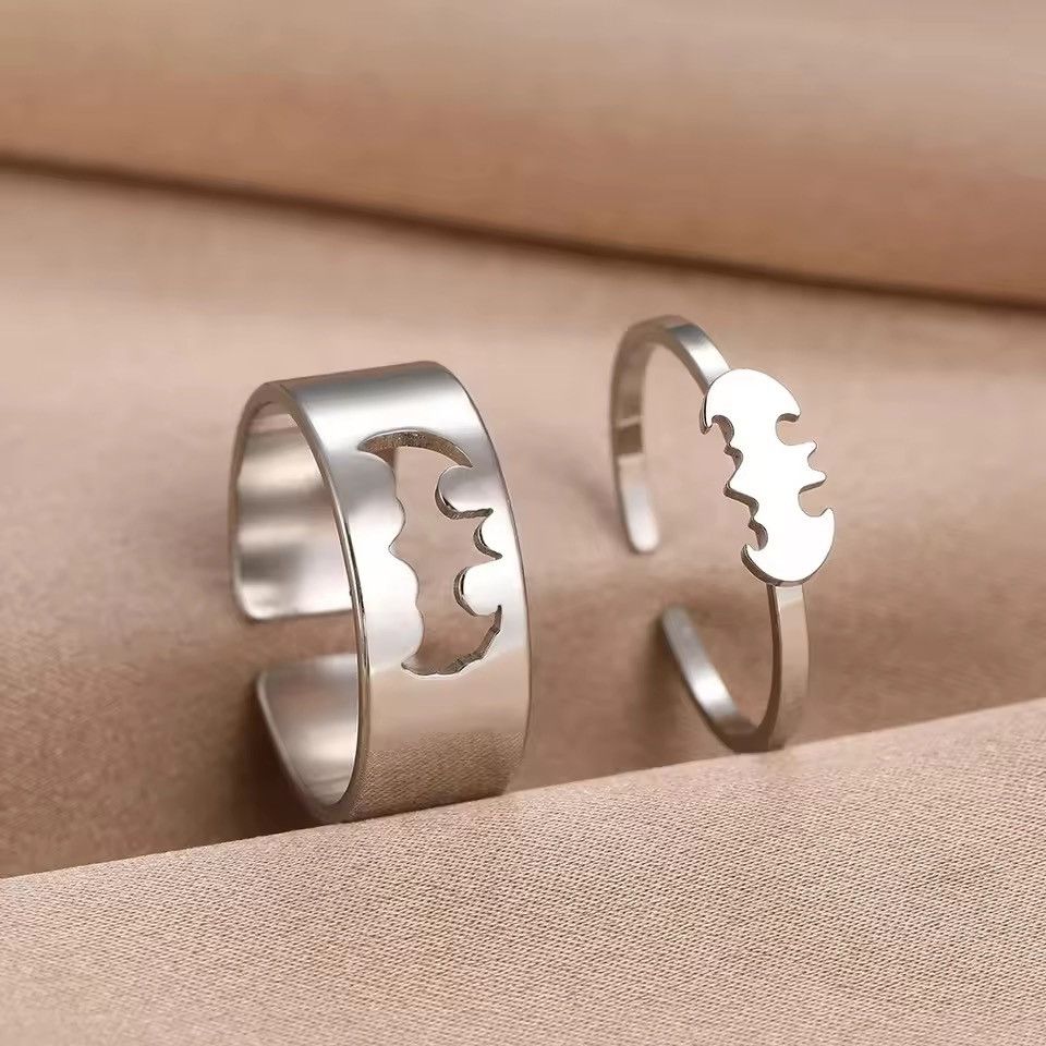 Jewelry Silver Bat Couple Ring Set Size ONE SIZE - 2 Thumbnail