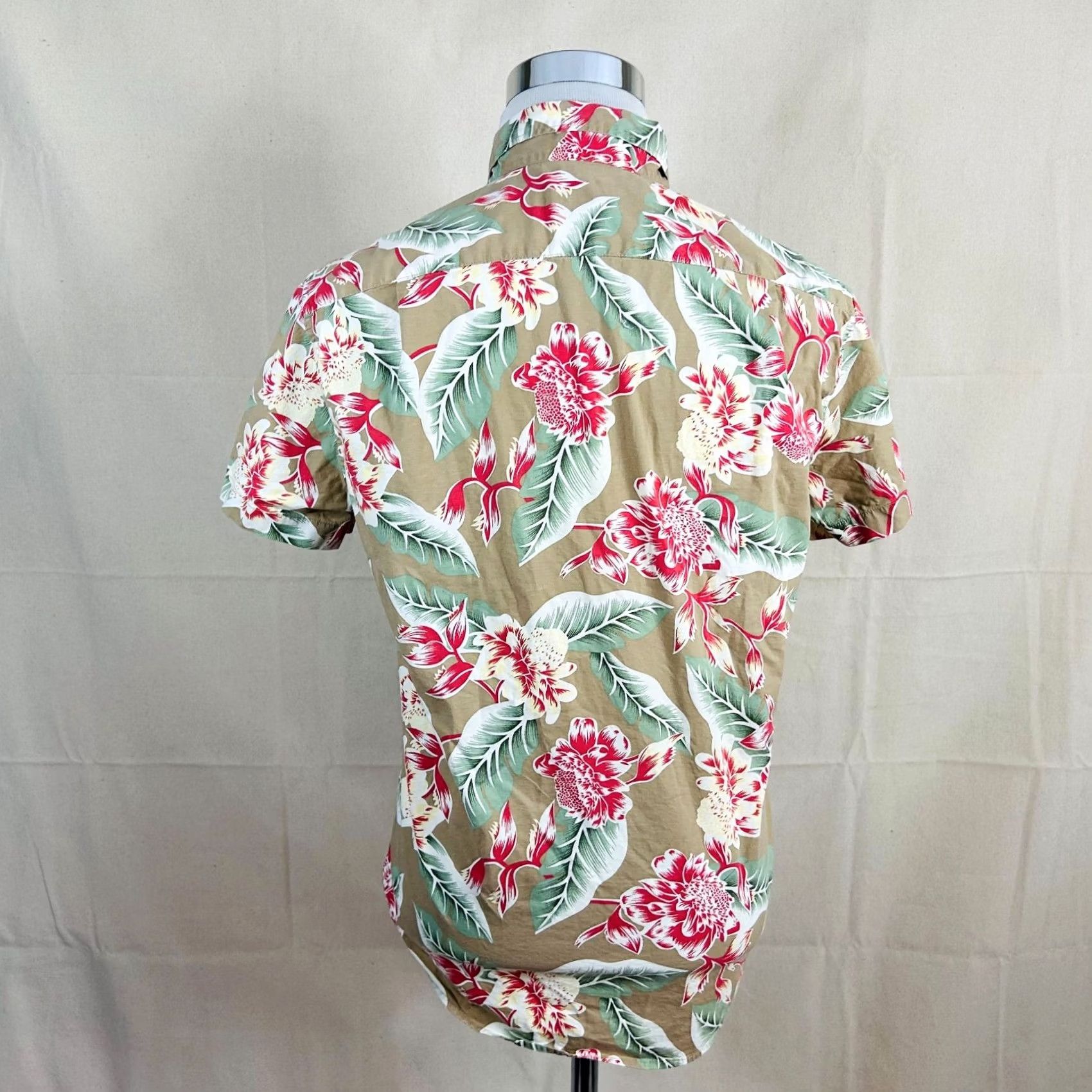 J.Crew J.CREW Shirt Slim Fit Washed Hawaiian Aloha Floral Button-Up Short Sleeve Beige Green Red M Mens Size US M / EU 48-50 / 2 - 4 Thumbnail