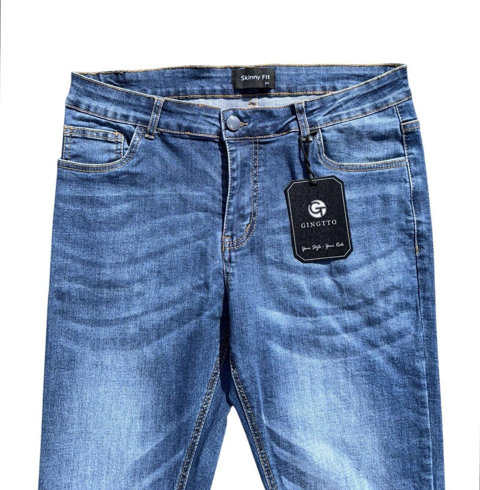 Designer GINGTTO Men's Skinny Jeans Stretch Tapered Leg Blue Wash 34 Size US 34 / EU 50 - 3 Thumbnail