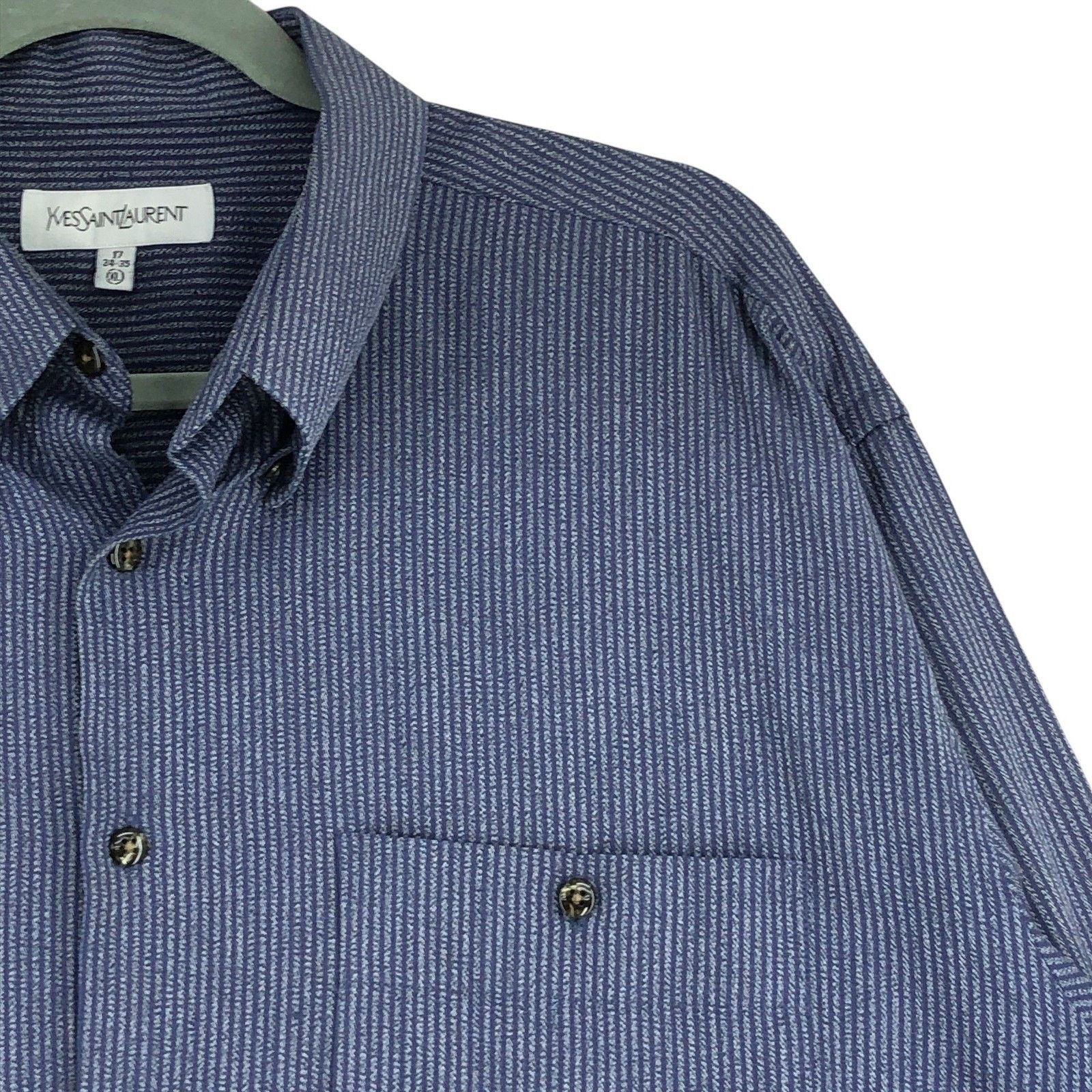 Yves Saint Laurent Yves Saint Laurent Shirt XL 17 34-35 Navy Vertical Stripe Size US XL / EU 56 / 4 - 7 Thumbnail