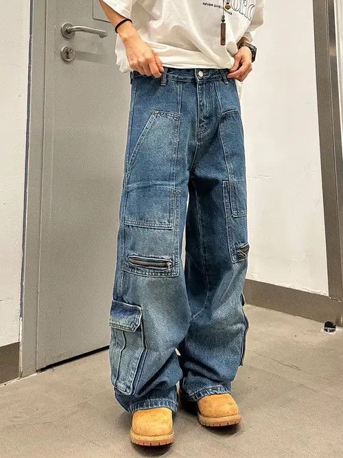 Jean Streetwear Patchwork Wide Leg Jeans Size US 32 / EU 48 - 2 Thumbnail