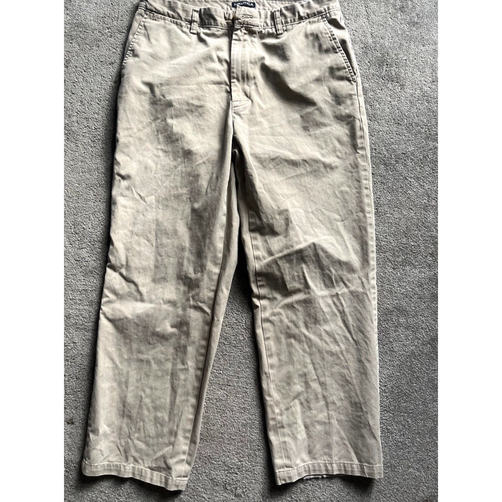 Nautica Nautica Chinos Pants 34x32 Flat Front Beige Solid Dress Casual Mens Size US 34 / EU 50 - 3 Thumbnail