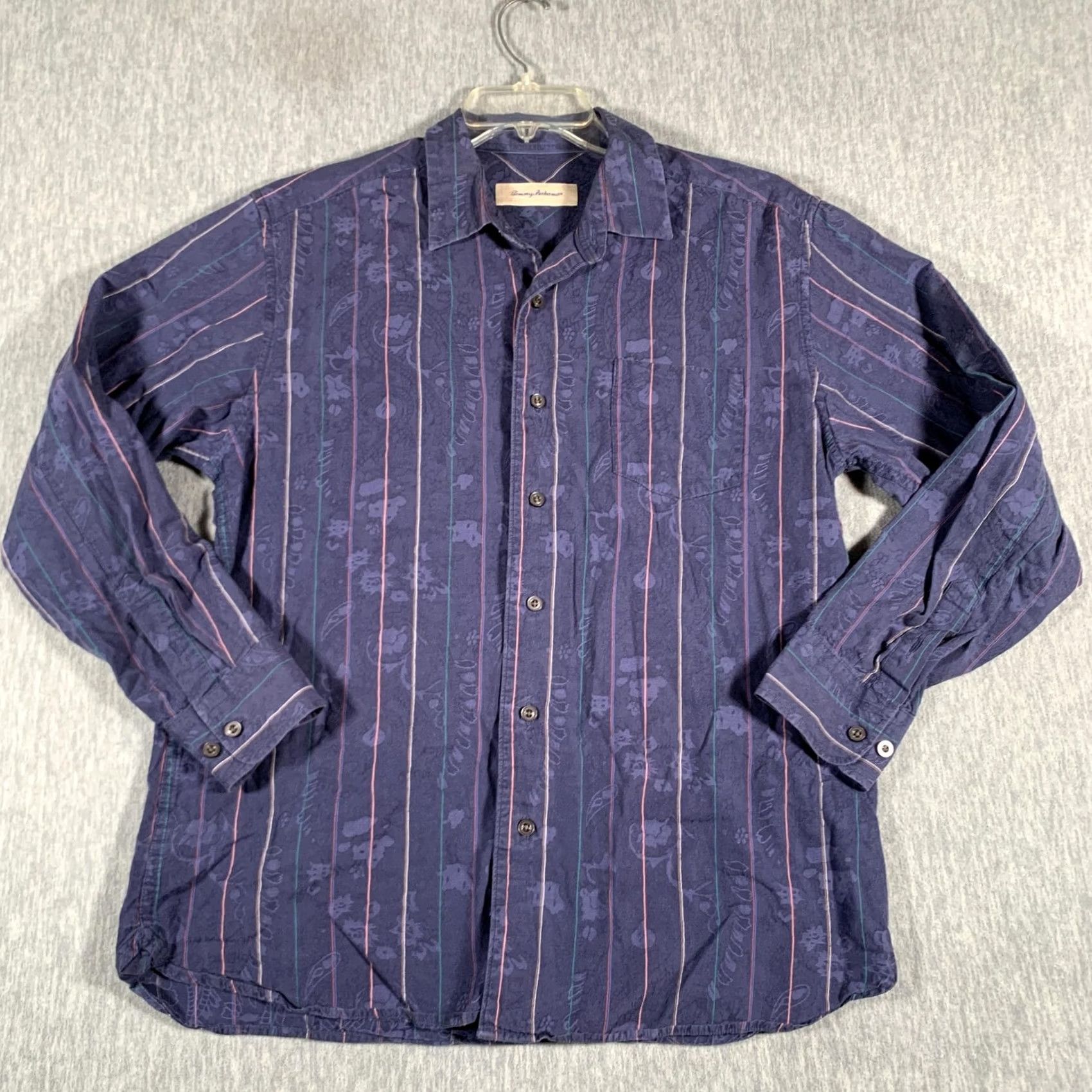 Tommy Bahama Tommy Bahama Shirt Mens Large Blue Cotton Silk Stripe Floral Button Front Size US L / EU 52-54 / 3 - 2 Thumbnail
