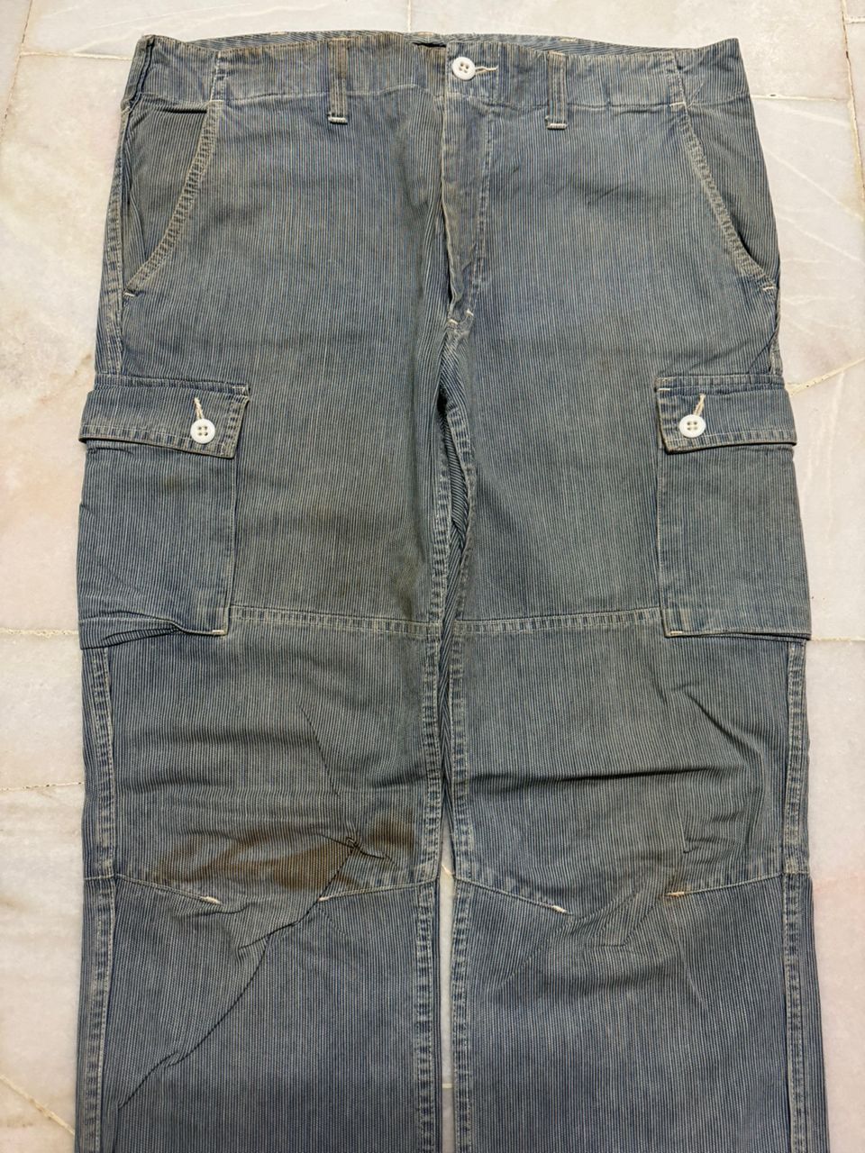 Japanese Brand 💥Insane💥90s Thrashed General Supply Hickory Tactical Cargo Size US 33 - 3 Thumbnail
