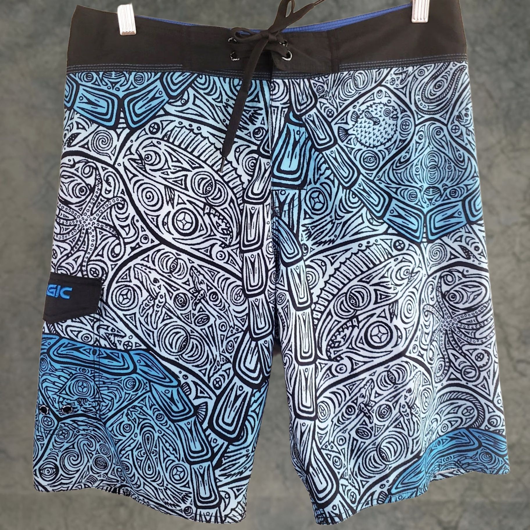 Vintage Pelagic Shorts Mens 32x11 Blue White Geometric Board Shorts Trunks Swim Fishing Mens Size US 32 / EU 48 - 1 Thumbnail