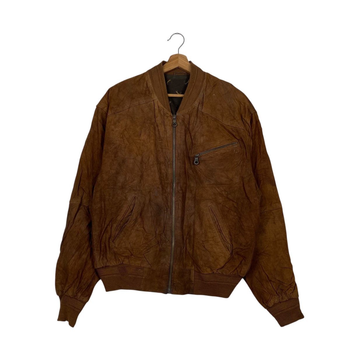 Vintage suede leather bomber jacket