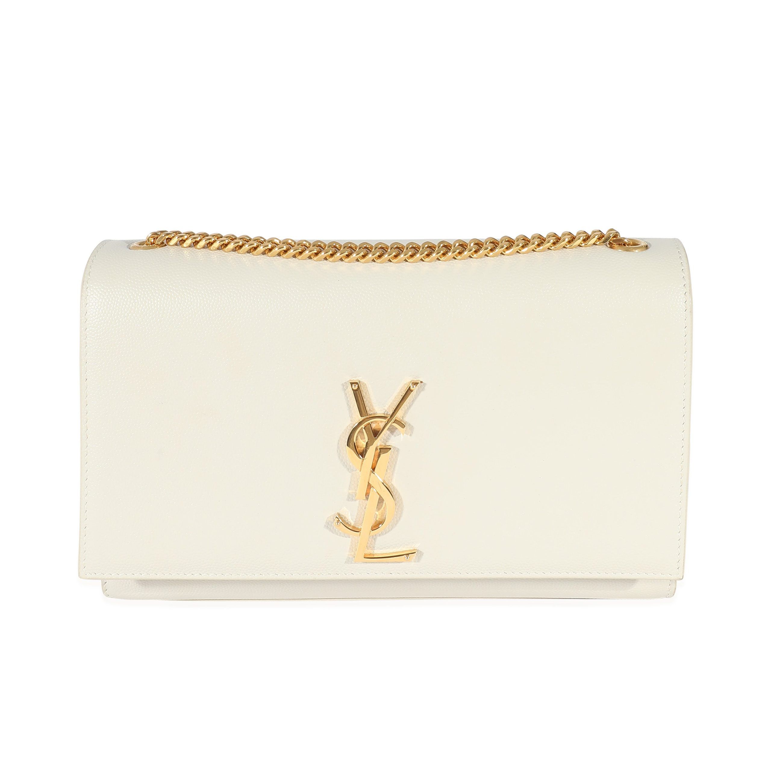 image of YVES Saint Laurent Blanc Grain De Poudre Medium Monogram Kate Bag in White, Women's