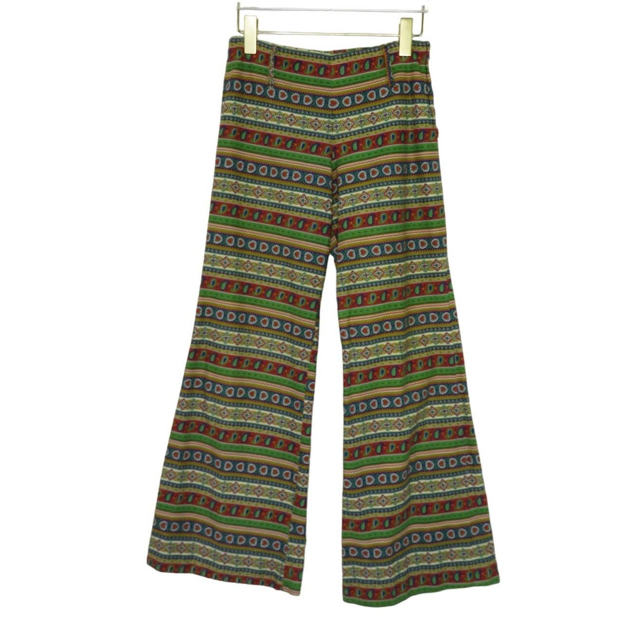 Vintage 1970s Handmade Red & Green Retro Pattern Flared Pants 27" Size 27" / US 4 / IT 40 - 4 Thumbnail