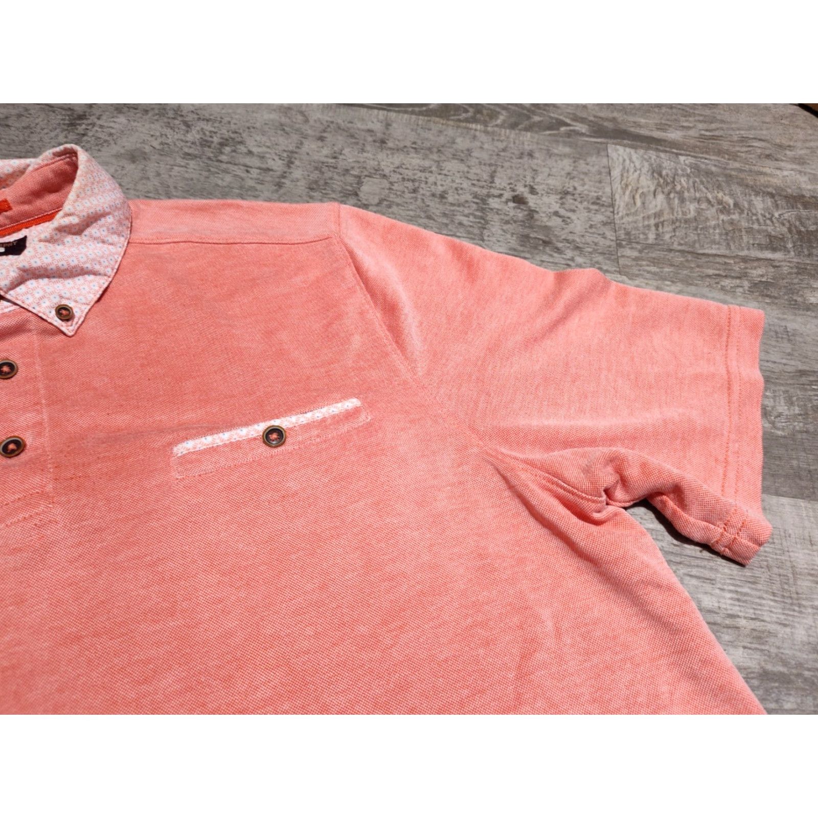 Johnston & Murphy Johnston & Murphy L Polo Dress Golf Shirt Men’s Pink Coral Two Toned VGUC Size 42R - 4 Thumbnail