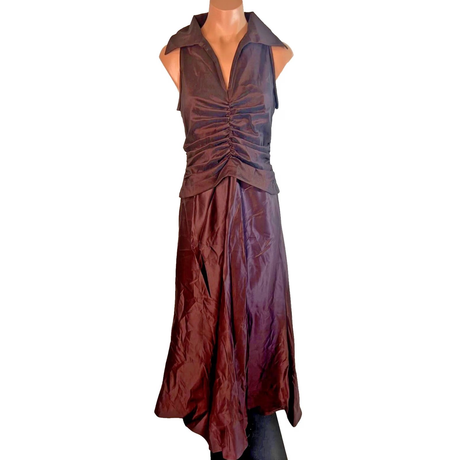 Tadashi Shoji VINTAGE Tadashi Shoji Petite Iridescent Satin A-Line Collared Dress 6P Purple Sleeveless Cap Sleeve Long 90s Brides Formal Party/Cocktail Womens Size M / US 6-8 / IT 42-44 - 2 Thumbnail