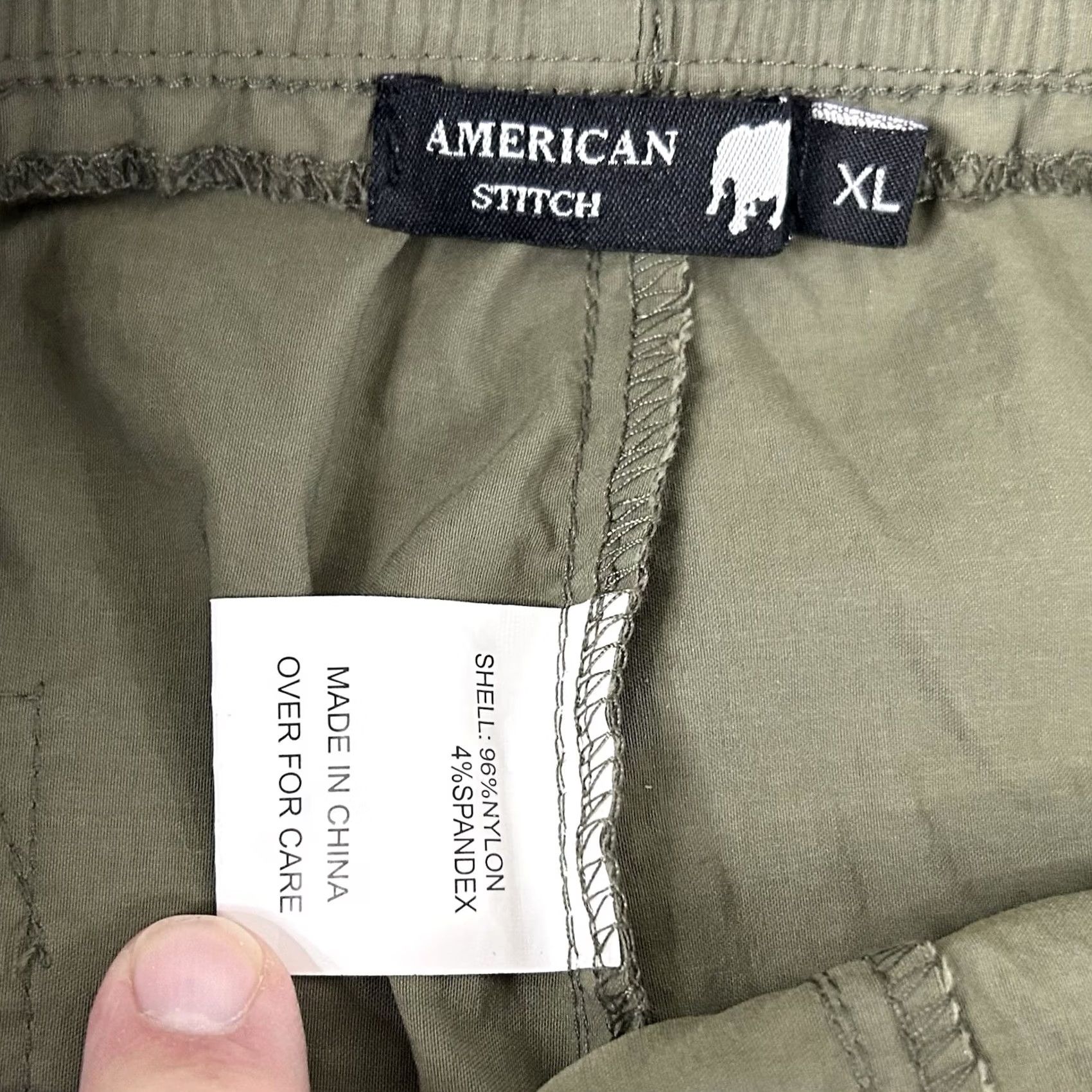 Olive American Stitch XL Flex Waist Drawstring Cargo Pants Olive Green Nylon Blend Size US 36 / EU 52 - 3 Thumbnail