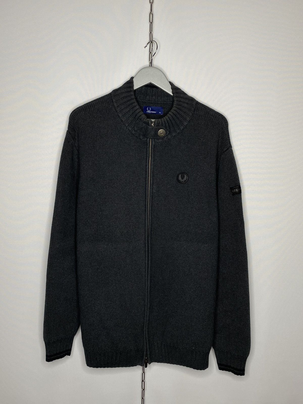 Vintage Fred Perry Cardigan Sweater Pullover Jumper Grey