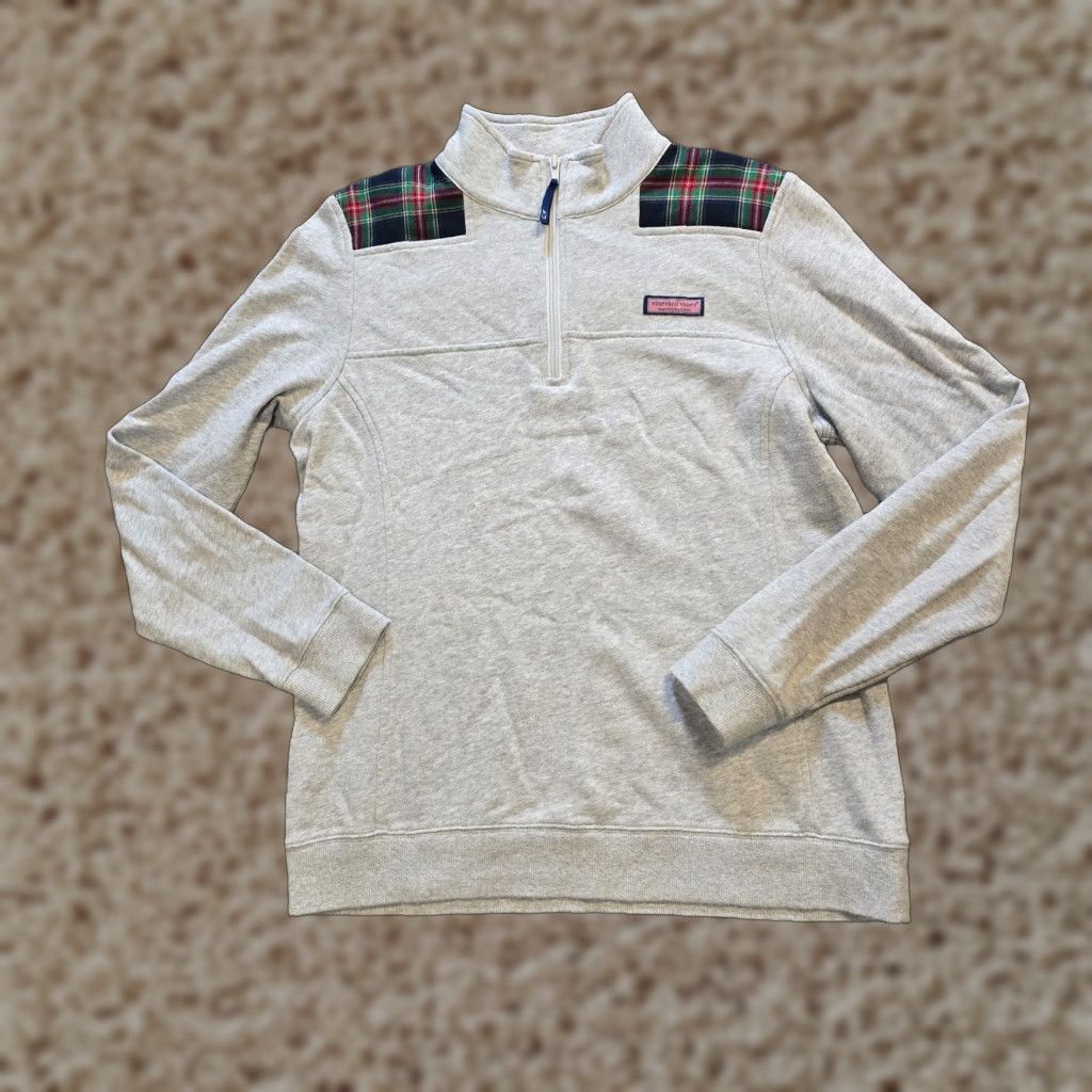 Vineyard Vines Vineyard Vines Sweater Women Medium Gray Plaid 1/4 Zip Long Sleeve Casual Preppy Size M / US 6-8 / IT 42-44 - 1 Thumbnail