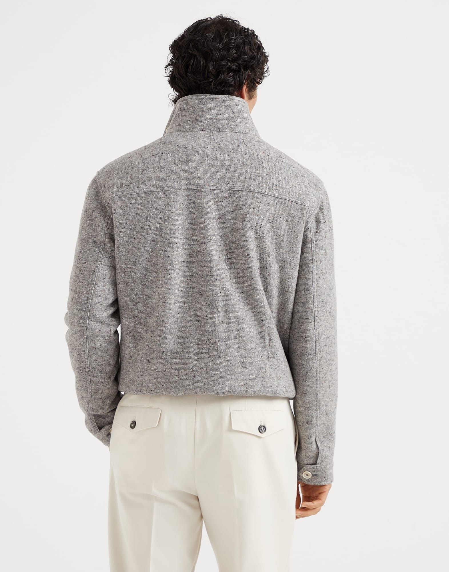 Brunello Cucinelli o1w1db10326 Silk Donegal Bomber Jacket in Grey Size US XL / EU 56 / 4 - 5 Thumbnail