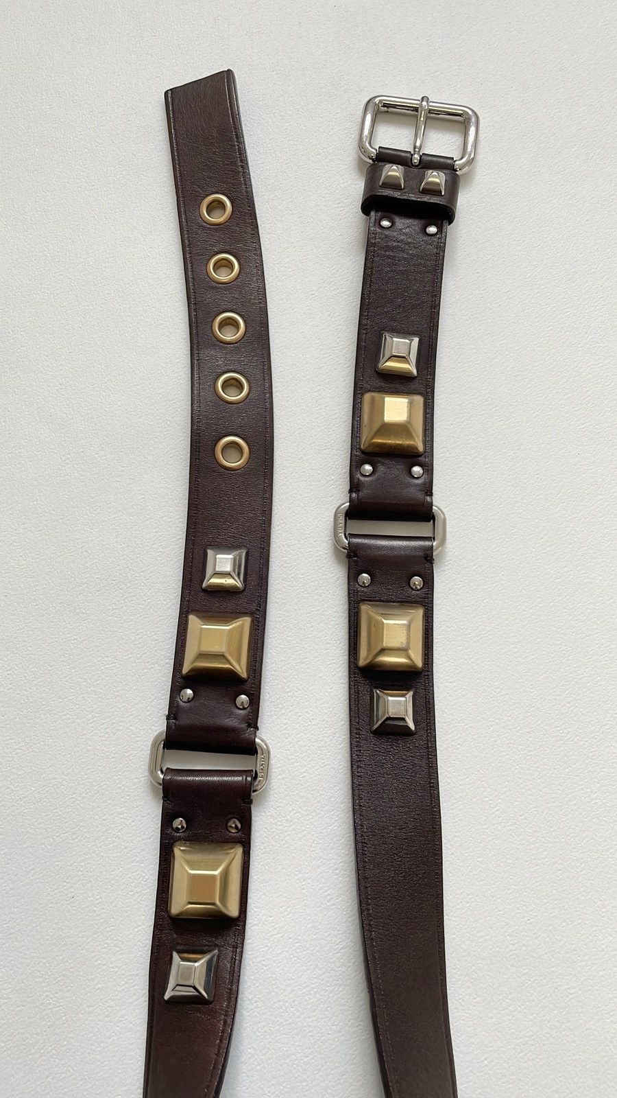 Prada Pyramid Stud Leather Bondage Belt Size 32 - 13 Thumbnail