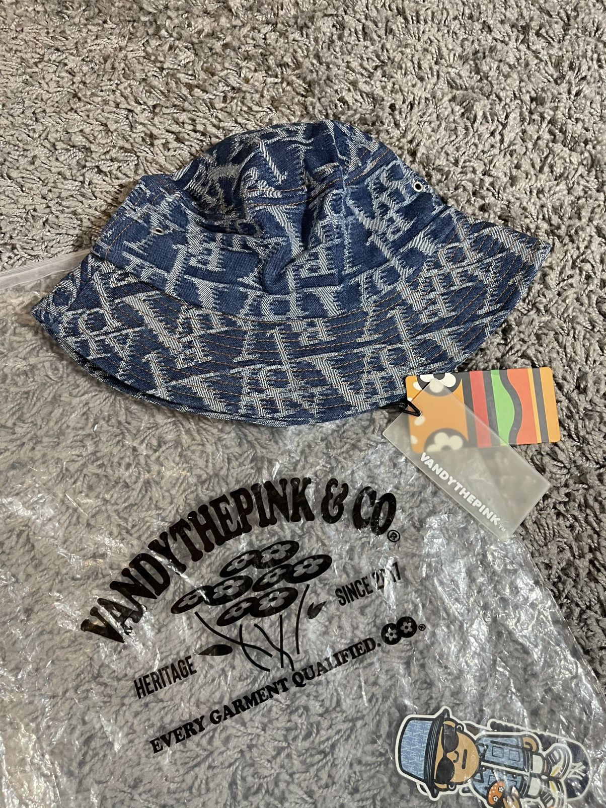 Vandy The Pink Vandy The Pink Monogram Logo Denim Bucket Hat Crusher Blue Size ONE SIZE - 5 Thumbnail