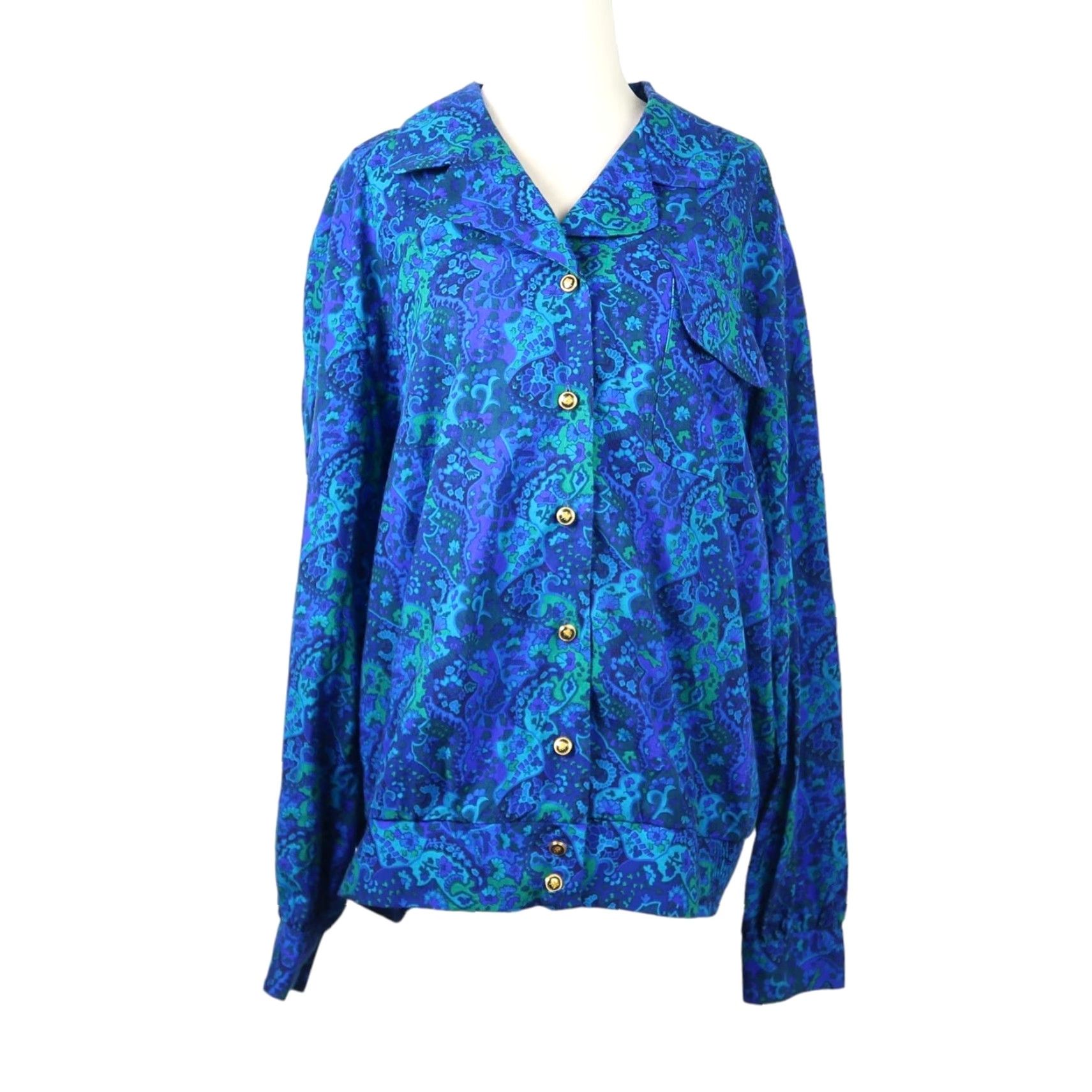 Vintage VINTAGE Shrader cobalt blue and turquoise paisley print blouse 16 Size XXL / US 16-18 / IT 52-54 - 2 Thumbnail
