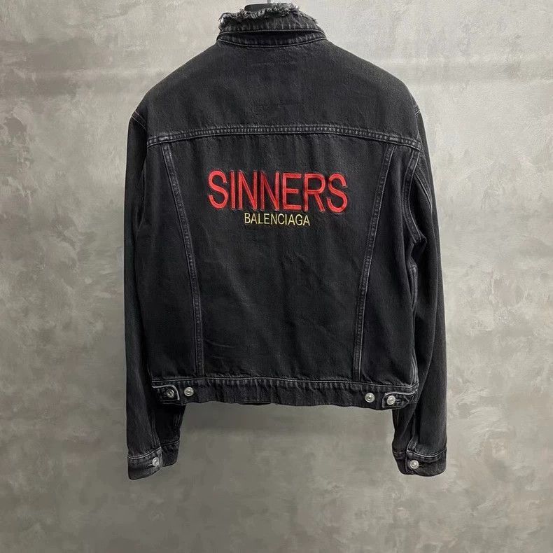 Balenciaga Balenciaga latest black sinners embroidered logo denim jack Size US L / EU 52-54 / 3 - 2 Thumbnail