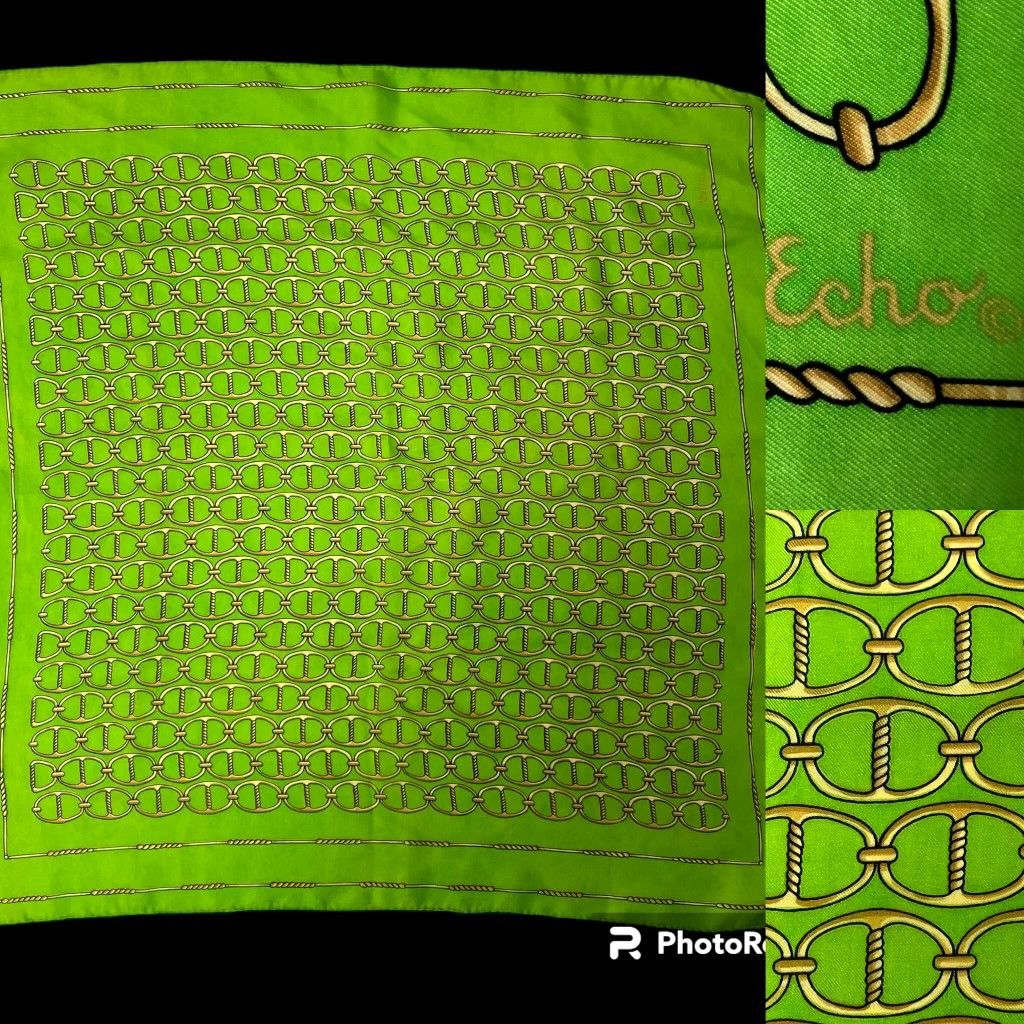 image of Unkwn VTG Echo Mod Retro Chic Green 100% Silk Gold Horse Bit Scarf, Women's
