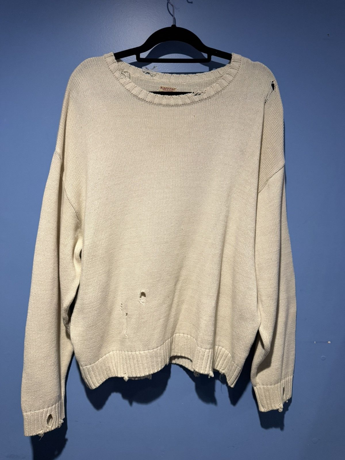 Kapital KAPITAL 5G Cotton Knit SMILIE Patch Crew Sweater Ecru SIZE L Size US L / EU 52-54 / 3 - 1 Thumbnail