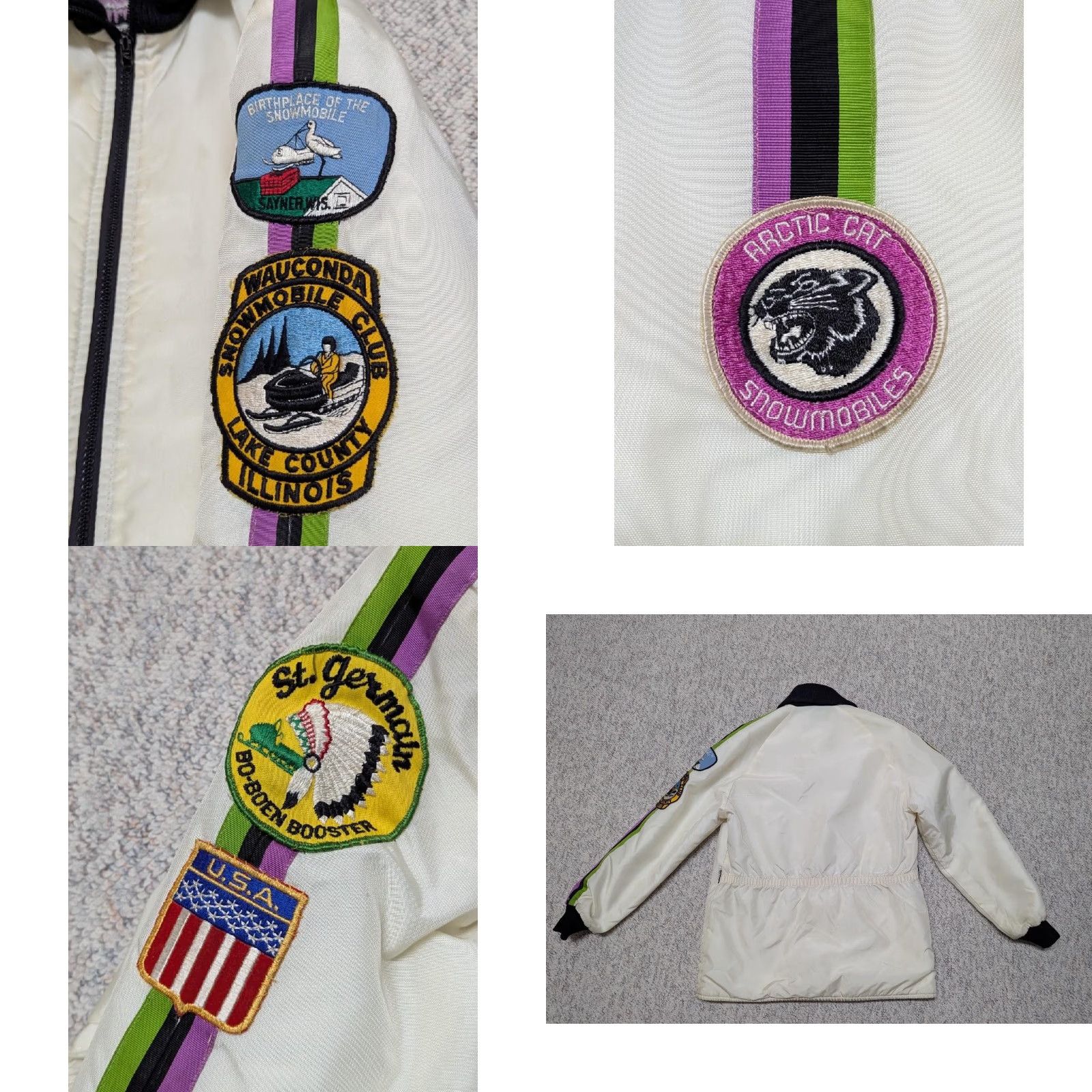 Vintage VINTAGE Arctic Cat Jacket Coat - USA Made Nylon Mens M White Patches 1970s Snowmobile Coat Decade 70s Measured Chest 24" (42-44) Mens Size US M / EU 48-50 / 2 - 8 Thumbnail