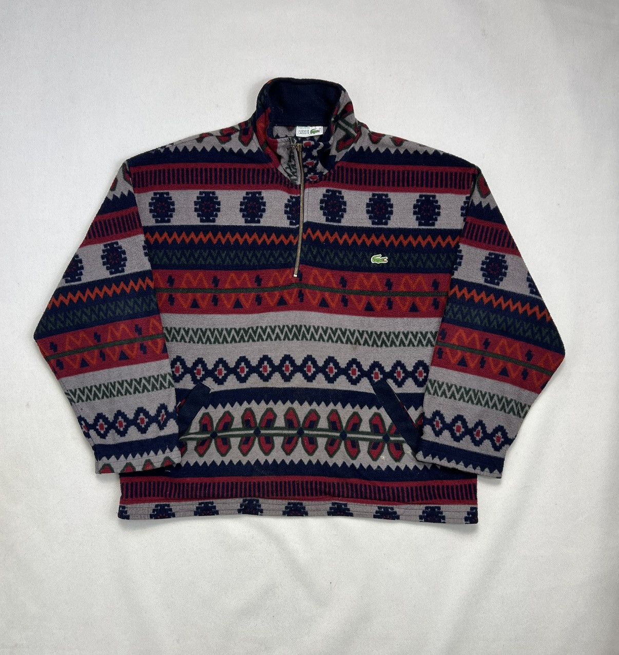 Lacoste Baggy Fleece Jacket Lacoste Patterns Vintage 90’s Half Zip Size US XXL / EU 58 / 5 - 1 Thumbnail