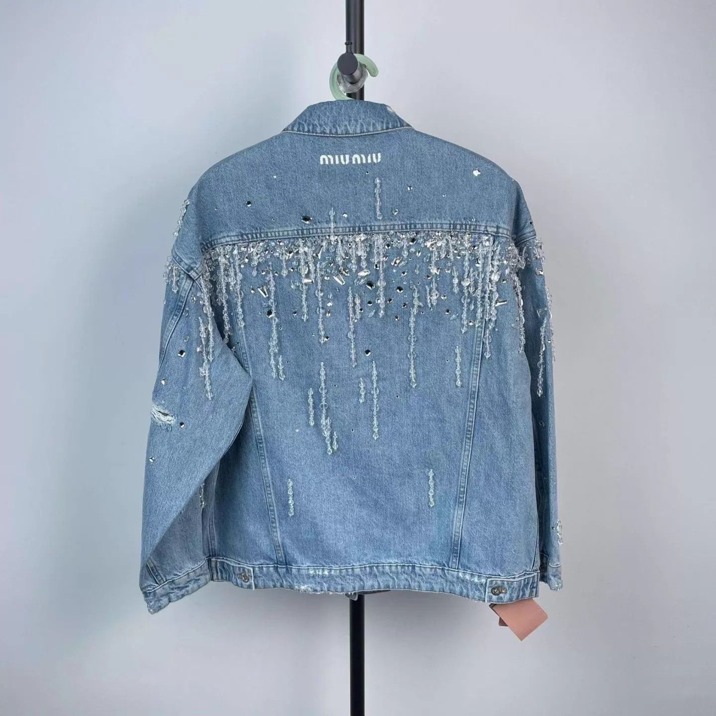 Miu Miu MIU MIU Rhinestone Denim Jacket Blue 38 Size XS / US 0-2 / IT 36-38 - 2 Thumbnail