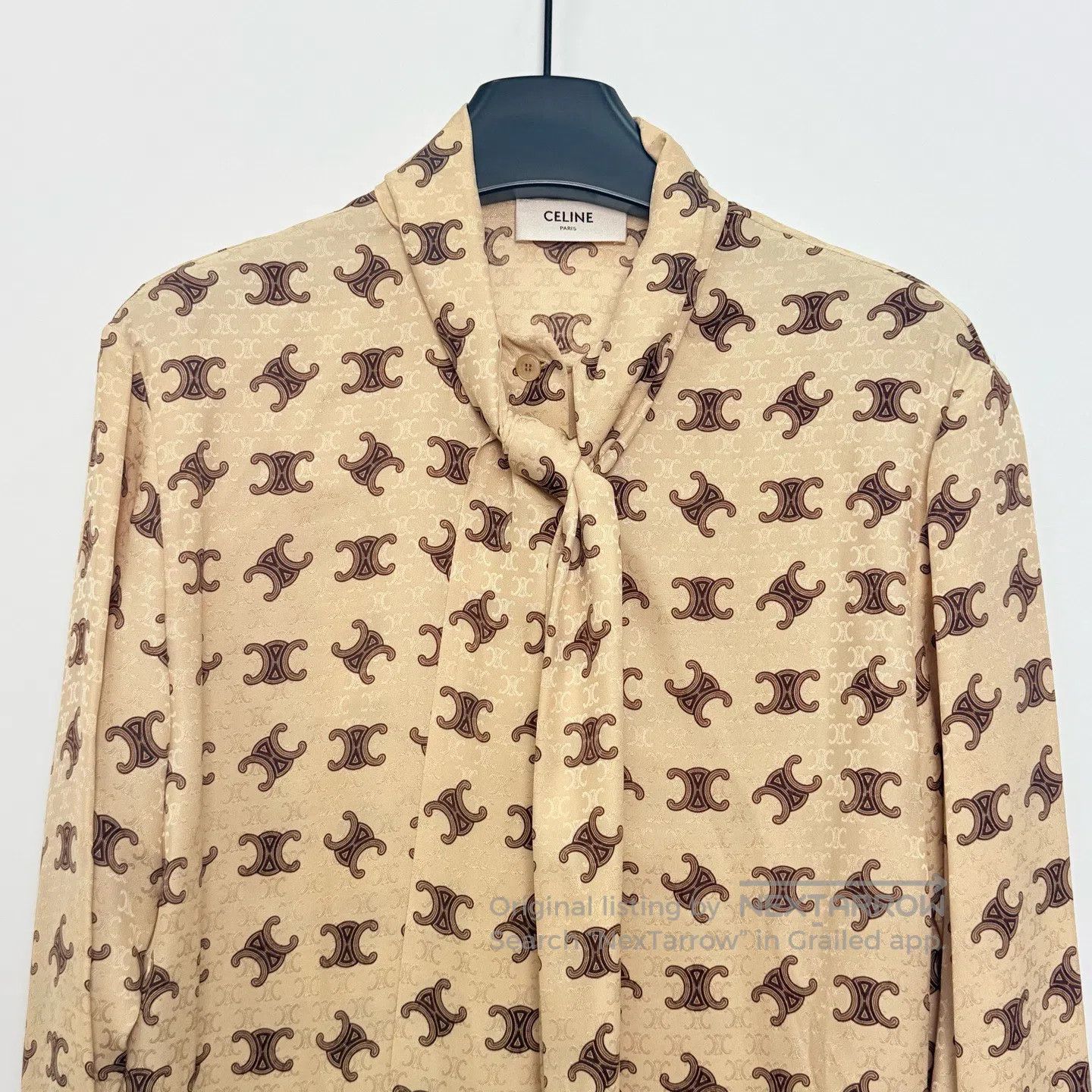 Celine CELINE Printed Logo Drawstring Collar Real Silk Long Sleev Size XXS / US 00 / IT 34 - 2 Thumbnail