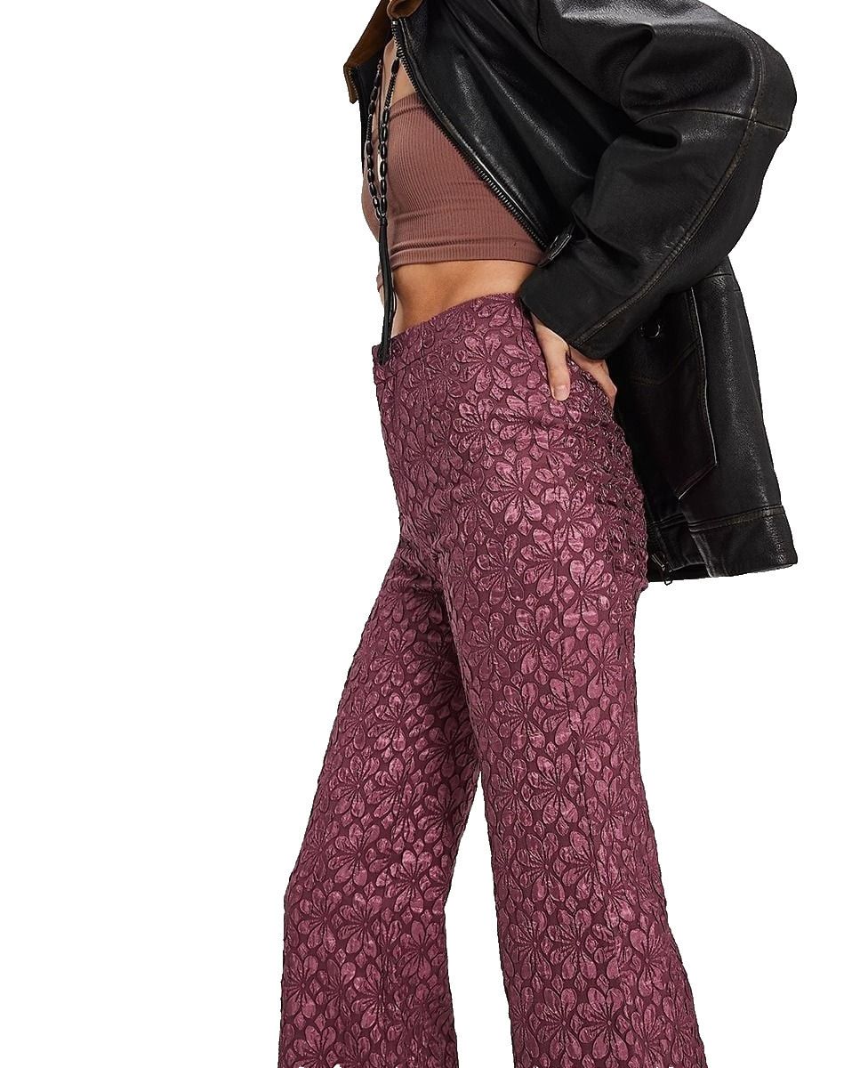 Free People Free People Runaway Floral Flare Pants Plum ( 4 ) Size 27" / US 4 / IT 40 - 3 Thumbnail
