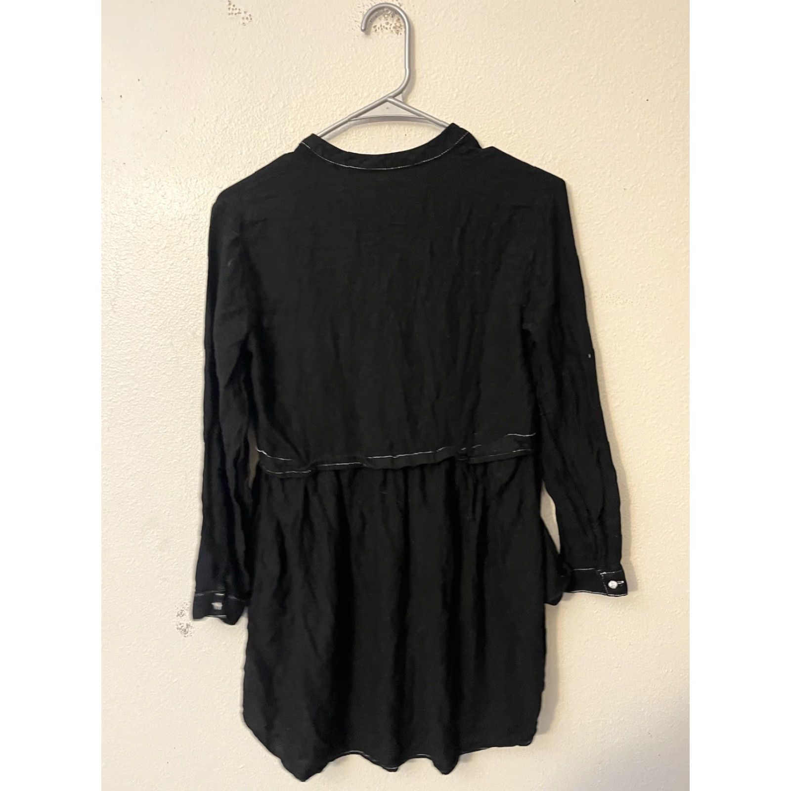 Zara VINTAGE Zara Black Shirt Dress Tunic Button Down Contrast Stitching Long Blouse XS Size XS / US 0-2 / IT 36-38 - 3 Thumbnail
