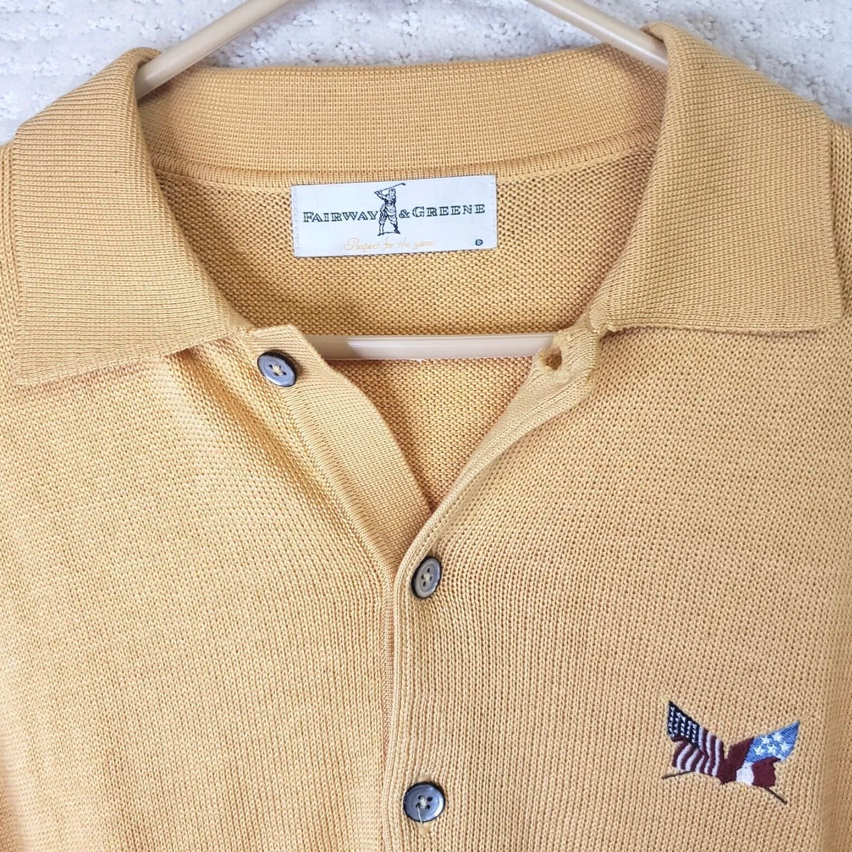 Vintage Fairway & Greene Pullover Sweater Shirt L Men Yellow Pima Cotton US Flags Civil War Era Size US L / EU 52-54 / 3 - 4 Thumbnail