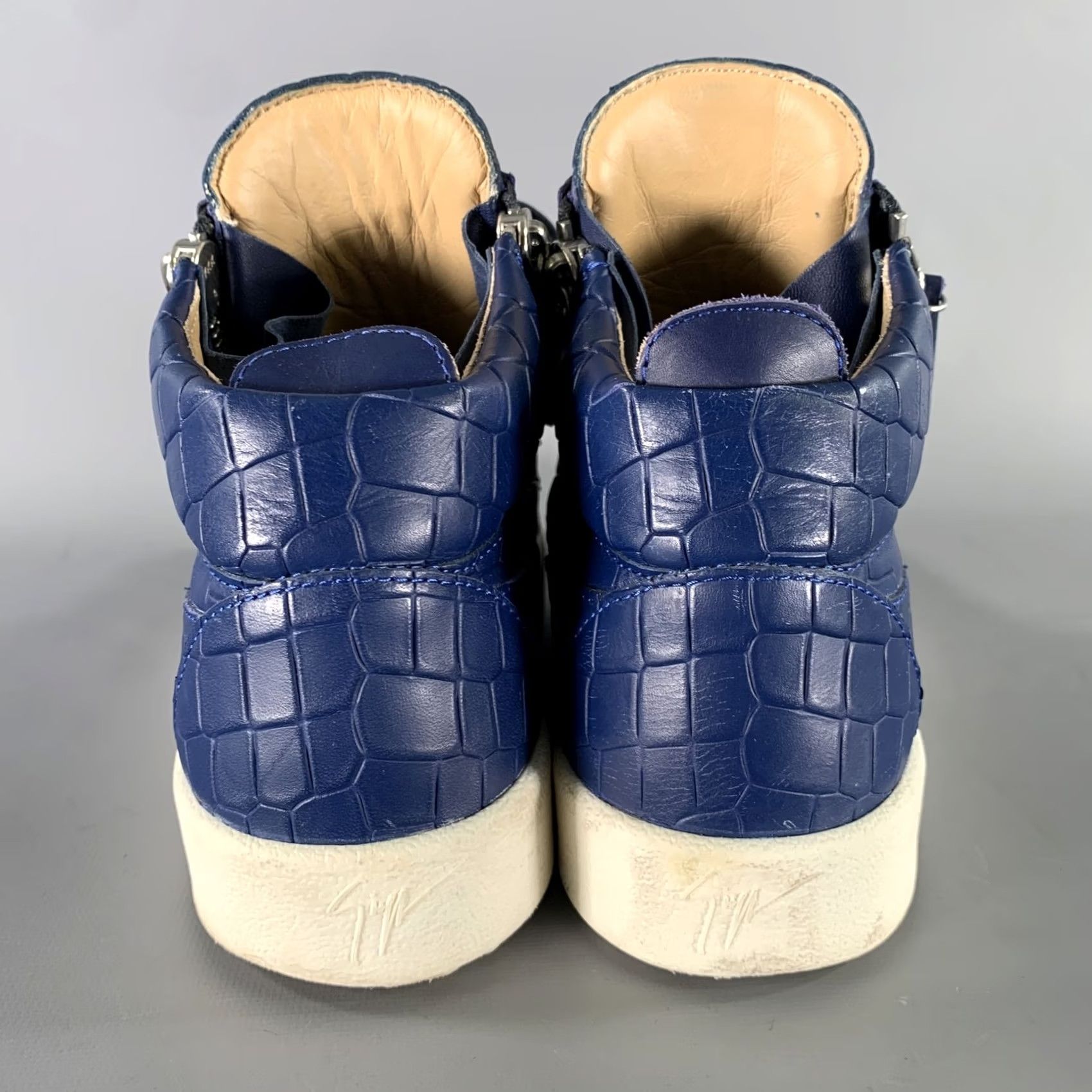 Giuseppe Zanotti GIUSEPPE ZANOTTI Size 9.5 Blue White Embossed Leather High Top Sneakers Mens Adult Sneakers Size US M / EU 48-50 / 2 - 3 Thumbnail