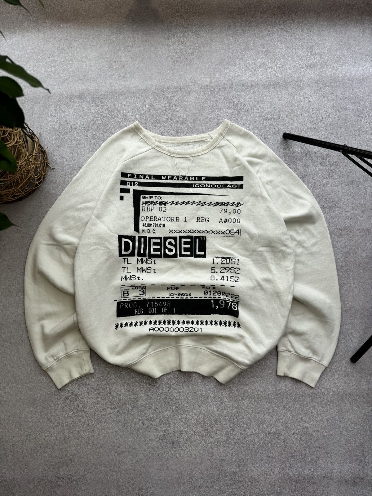 Pre-owned Diesel X Vintage Diesel Y2k Multi Logo Boxy Sweatshirt In White