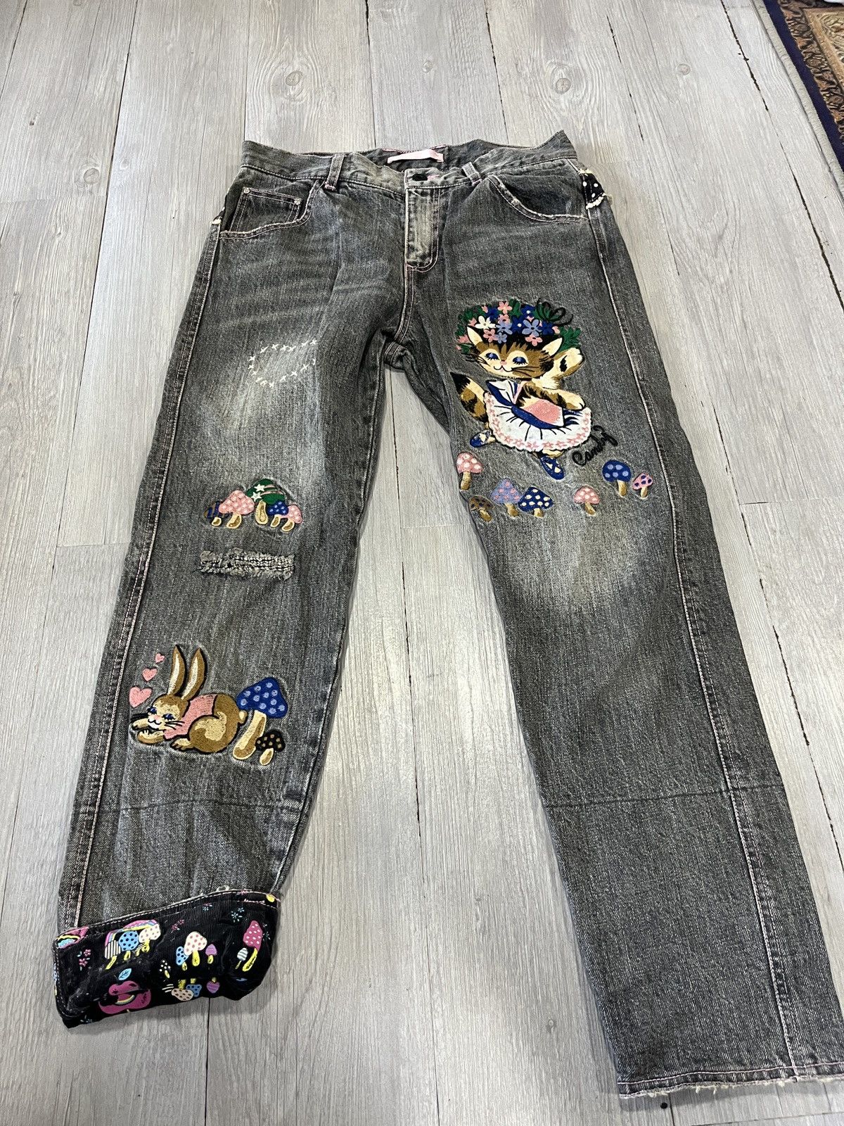 Hysteric Glamour Vintage candy stripper jeans with embroidery Cat & Rabbit Size US 29 - 2 Thumbnail