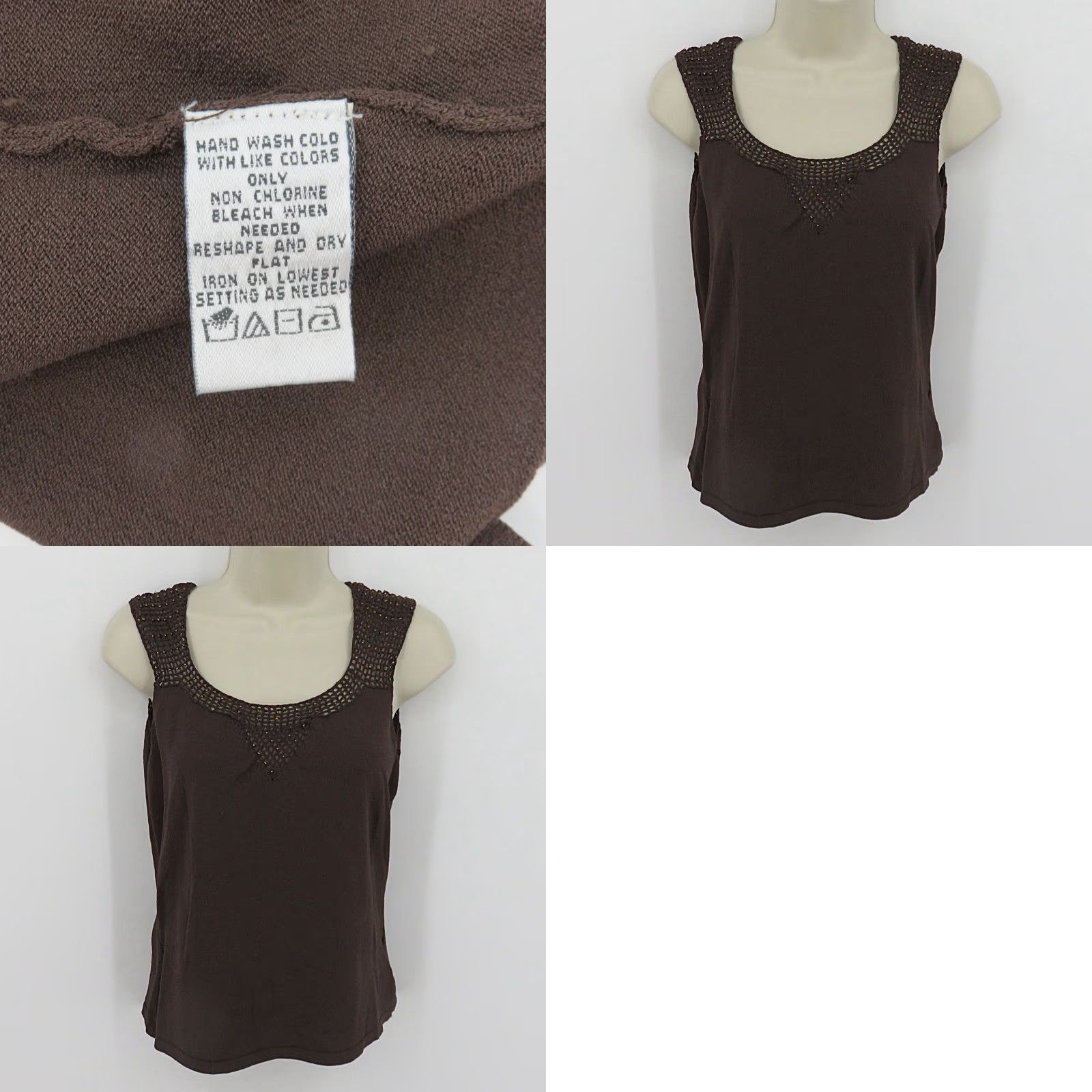 Vintage VINTAGE Nine & Company Women Tank Top Shirt Beaded Crochet Sleeveless M Brown 90s 1990s Vintage Shirt Tank Womens M Brown Beaded Crochet 90s Size M / US 6-8 / IT 42-44 - 8 Thumbnail