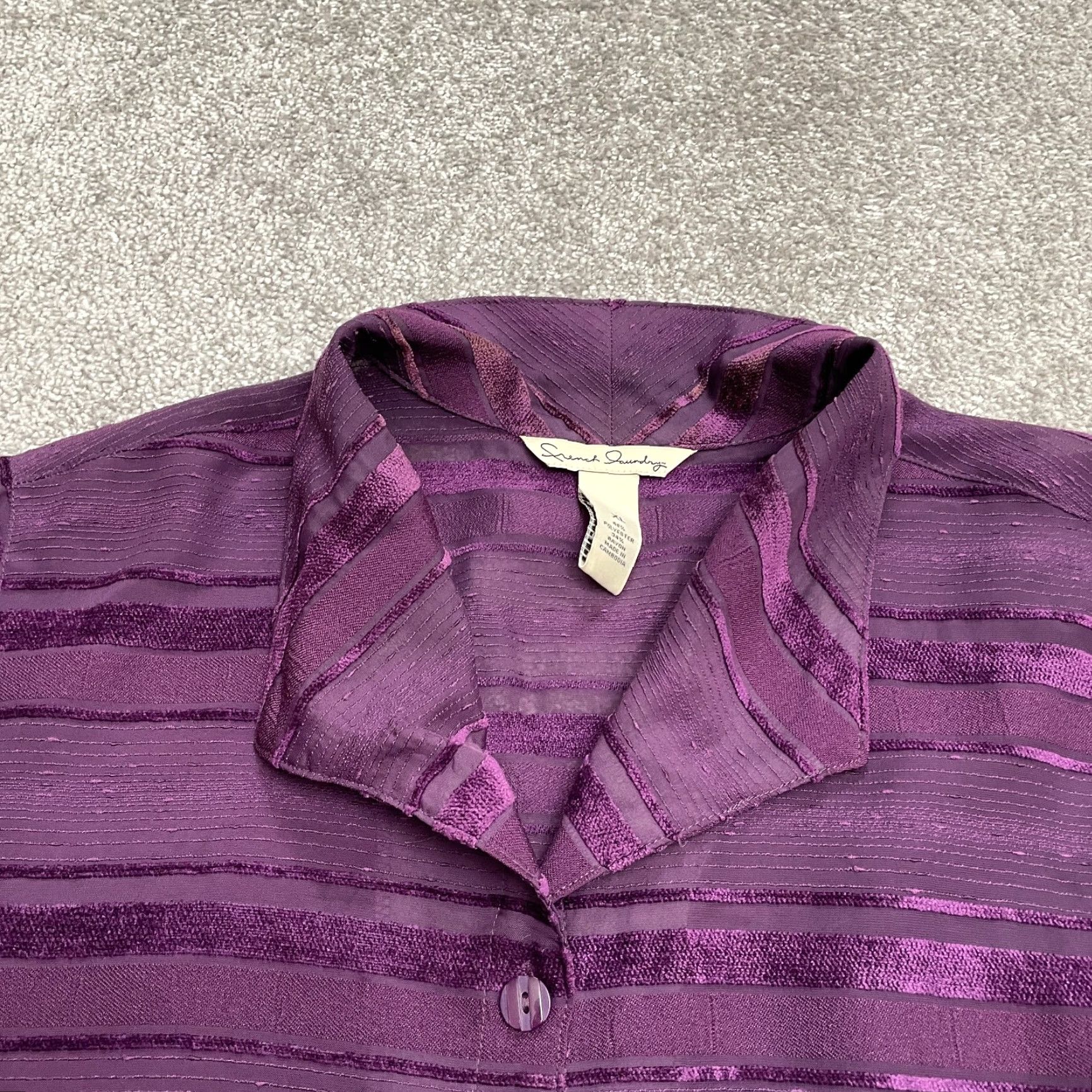 Vintage French Laundry Button Down Shirt Womens XL Purple Striped 3/4 Sleeve Blouse Work Size XL / US 12-14 / IT 48-50 - 3 Thumbnail