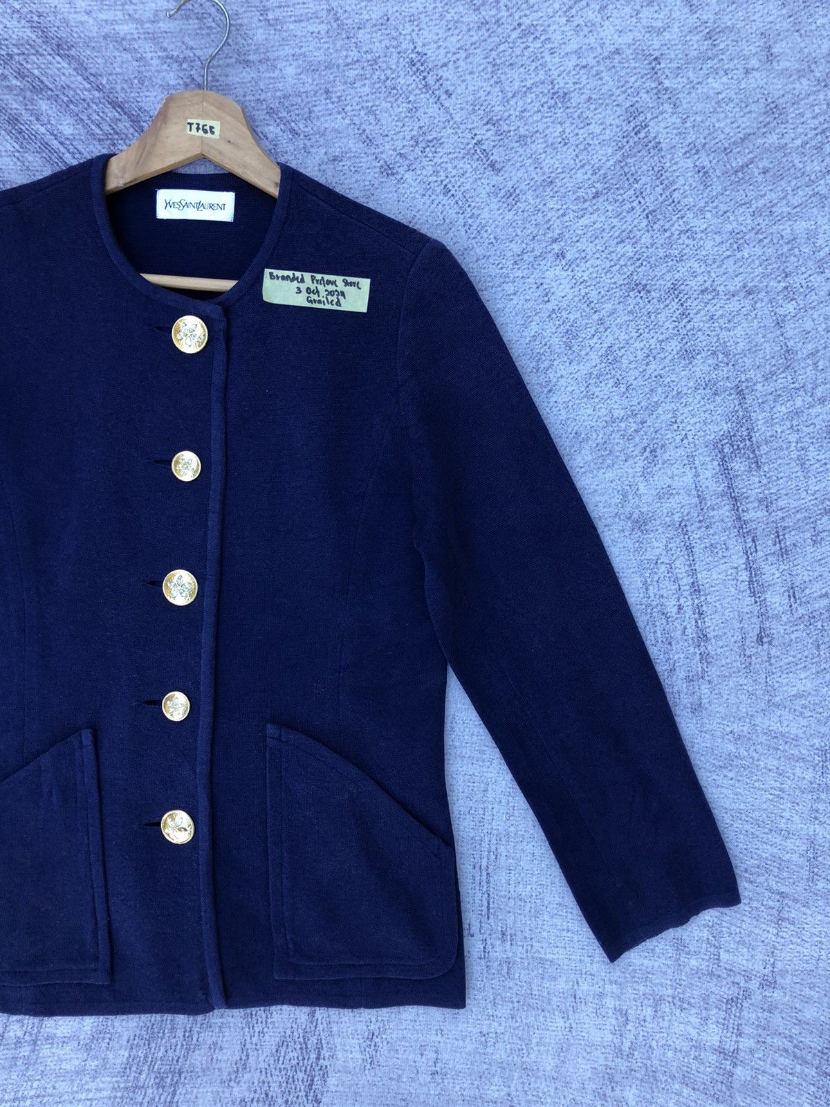 Designer × Vintage × Yves Saint Laurent 🔴YSL/Yves Saint Laurent Navy Blue Pattern Cardigan Size S / US 4 / IT 40 - 4 Thumbnail