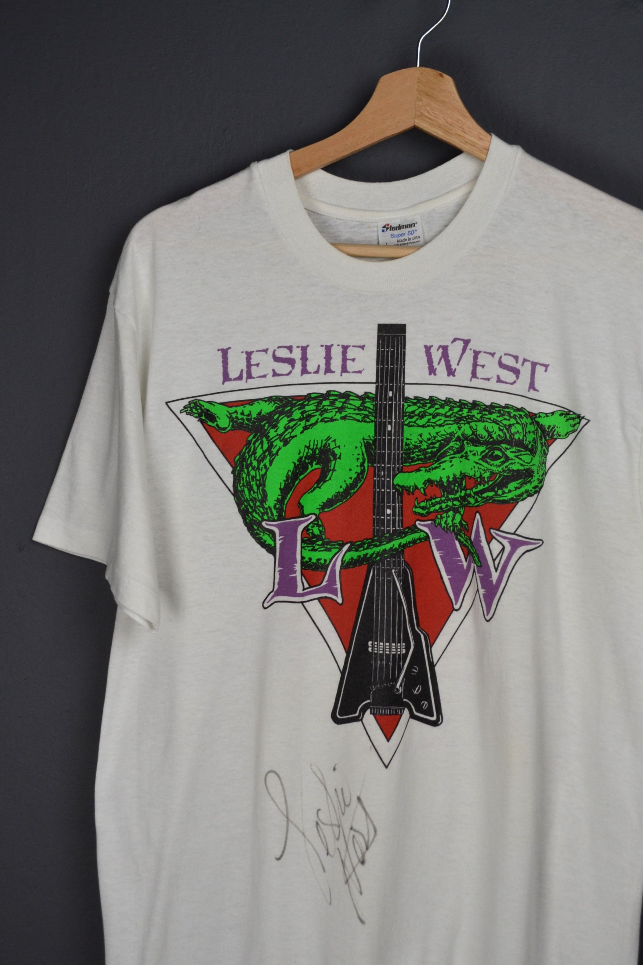 Band Tees Leslie West 90 Alligator Tour Vintage Signed White T-shirt L Size US L / EU 52-54 / 3 - 1 Thumbnail