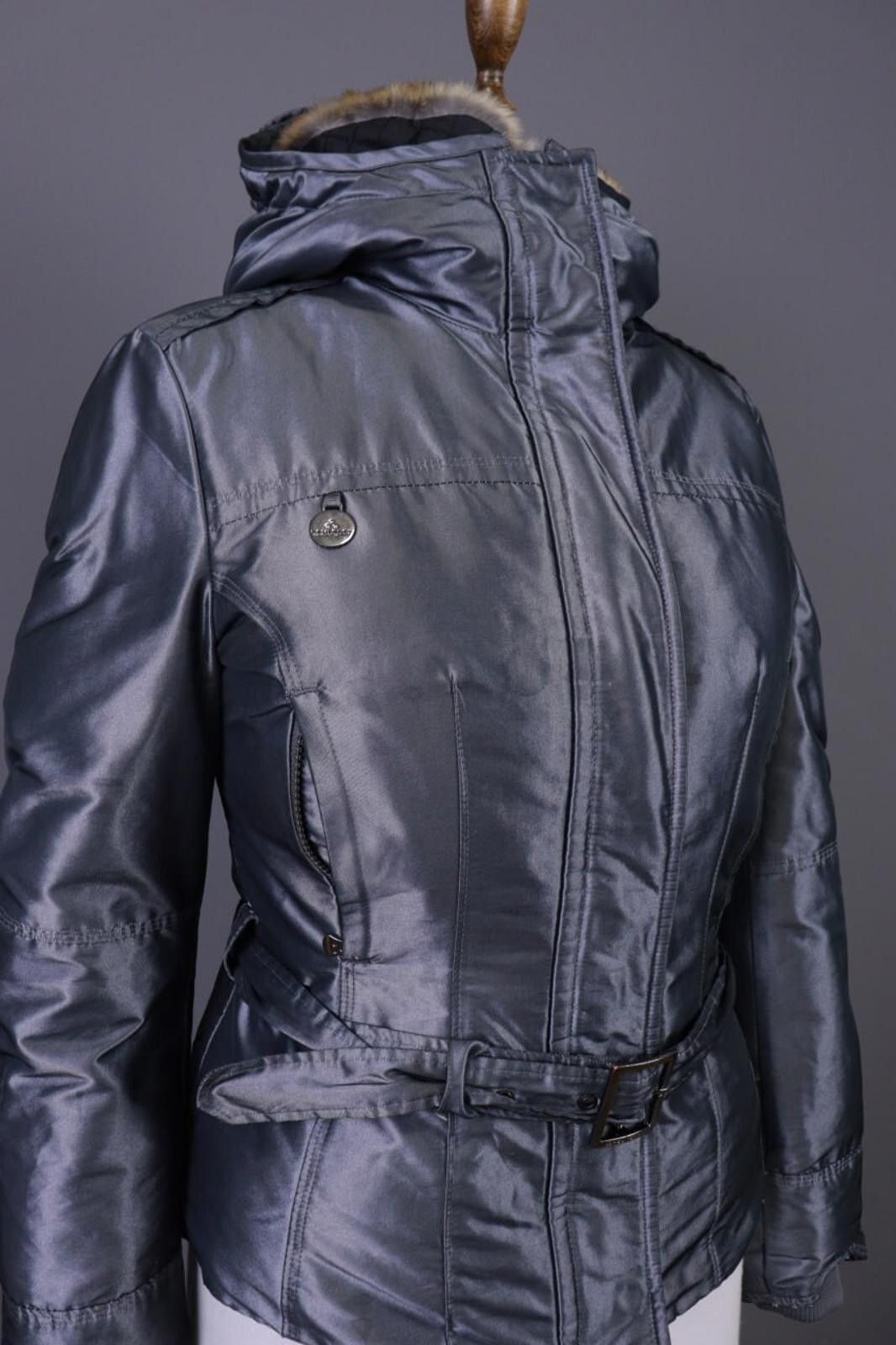 Designer Peuterey Gray Full Zip Faux Fur Belted Hooded Jacket Size L Size 3XL / US 20-22 - 4 Thumbnail