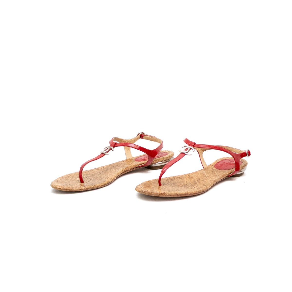 Chanel Chanel Red Patent Leather CC T-Strap Thong Flat Sandals sz7 Size US 7 / IT 37 - 1 Thumbnail