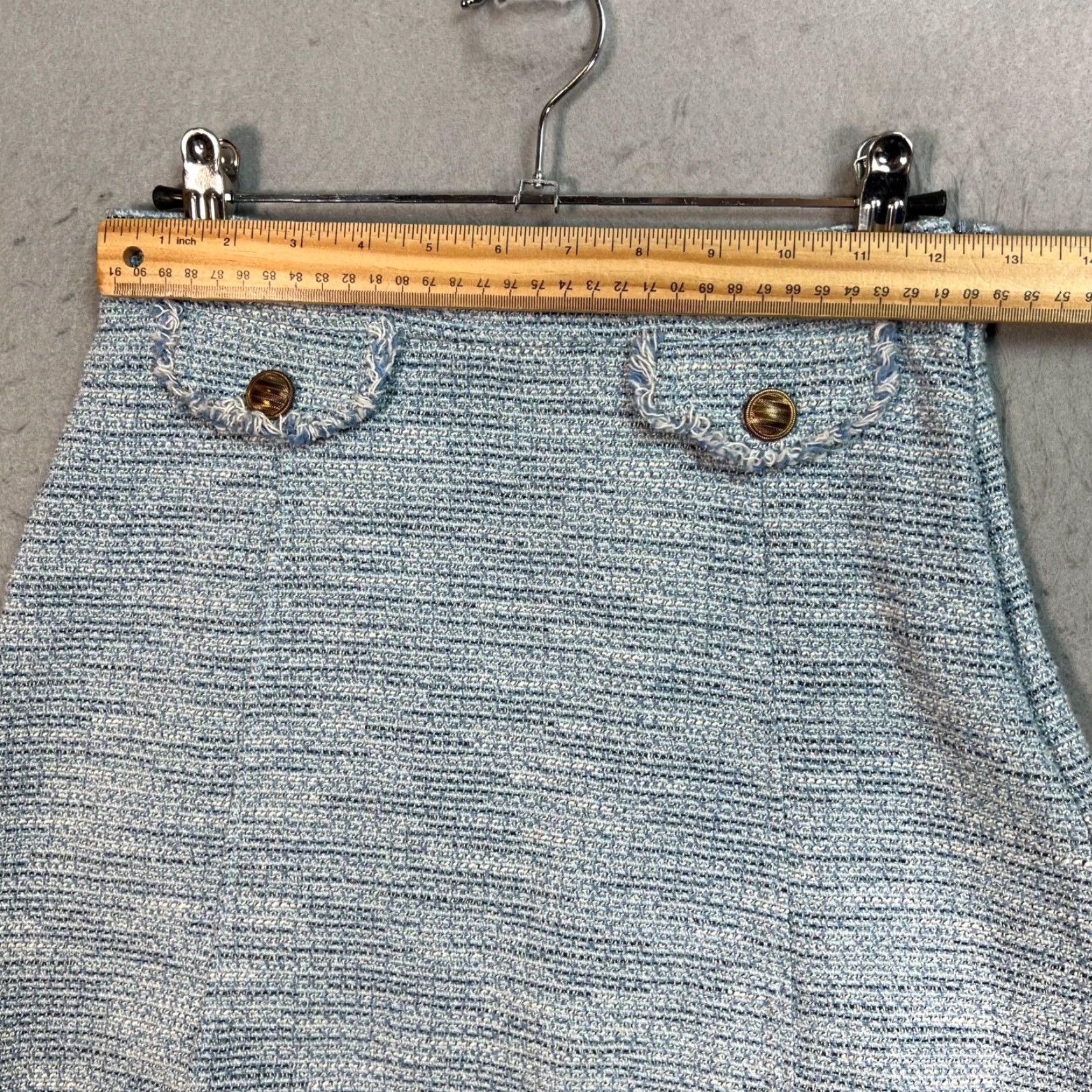 Zara Zara Skirt Womens Small Blue Tweed Mini With Fringe Hem & Gold Button Pockets - Adult Small - Cotton Polyester - Short Style Modern - Womens Size 28" / US 6 / IT 42 - 4 Thumbnail