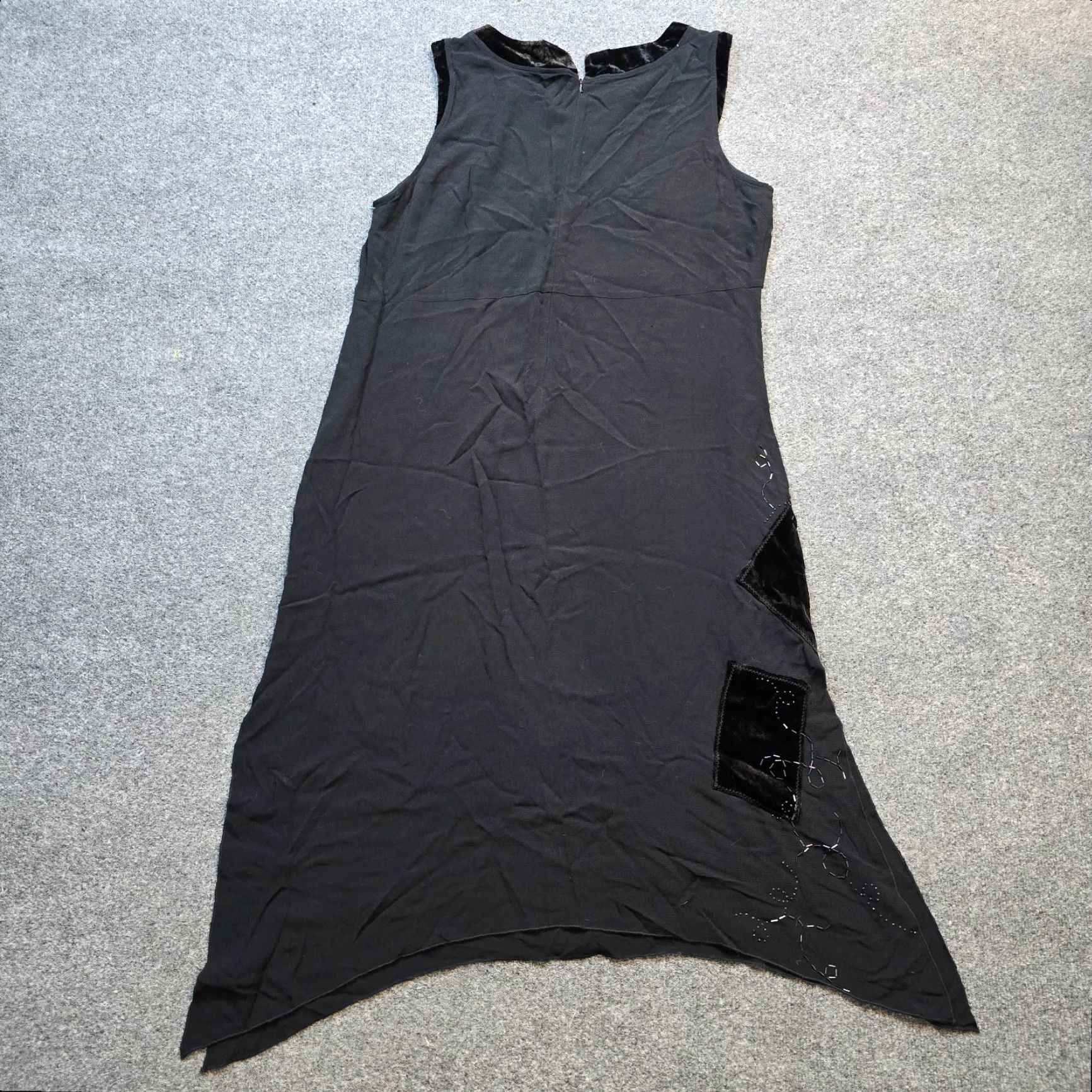 J. Jill Vintage J. Jill Dress Womens 18P Petite Black Velour Patchwork Beaded Midi Witchy Goth Dress Size XXL / US 16-18 / IT 52-54 - 7 Thumbnail